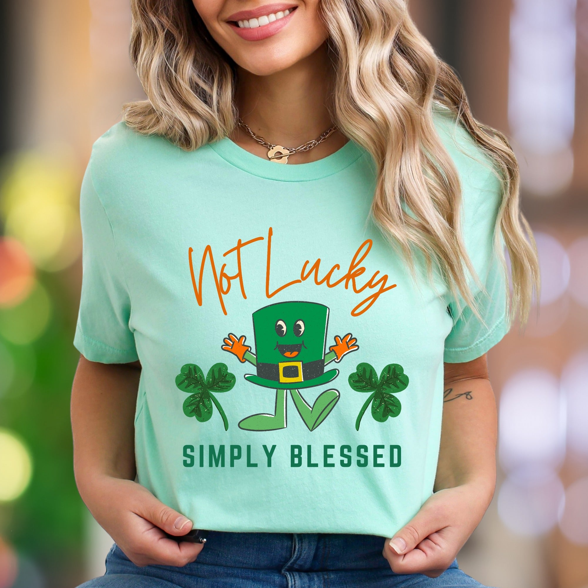 "Not Lucky Simply Blessed" | Funny Cartoon Unisex Adult T-Shirt | Positive Lifestyle