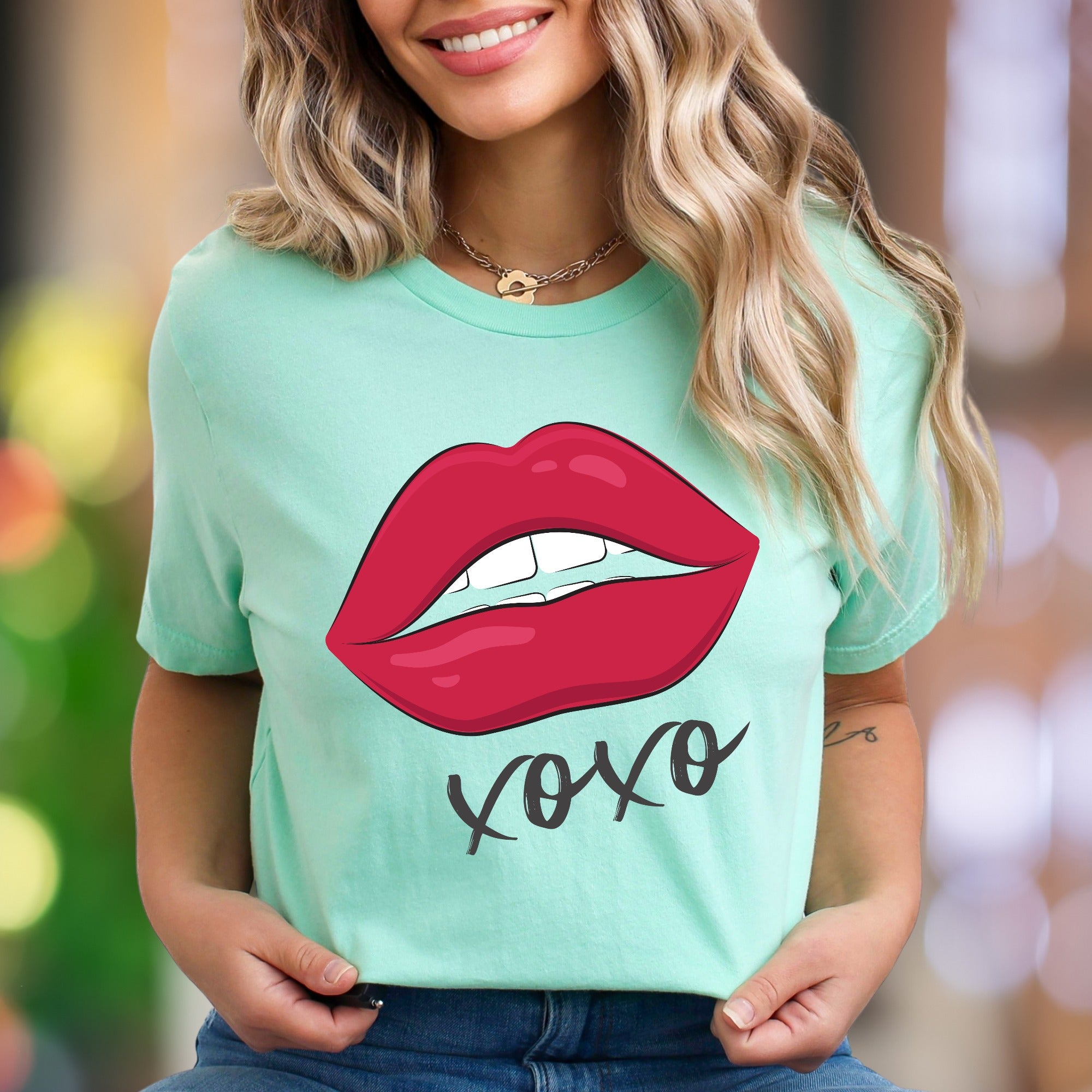 "XOXO" Red Lips Graphic Unisex Adult T-Shirt | Playful Romantic Style