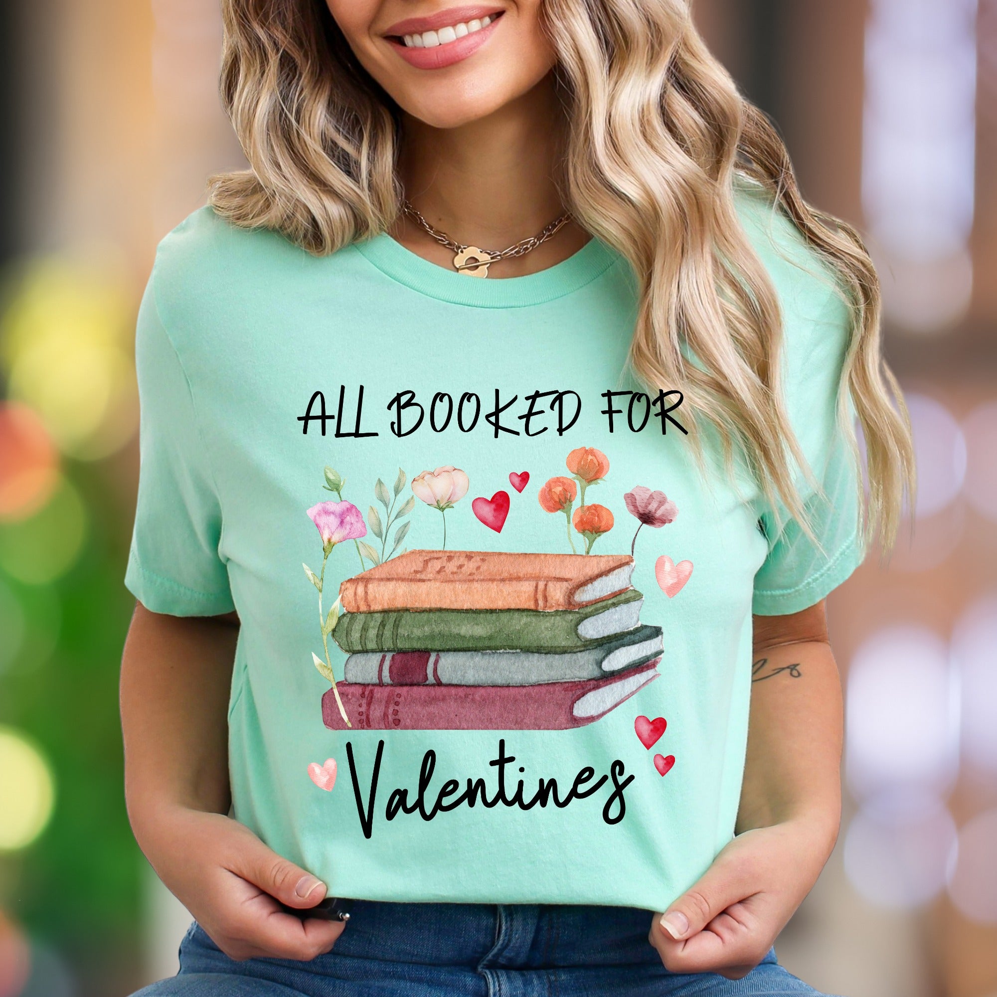 "All Booked For Valentines" | Watercolor Book Lover Unisex Adult T-Shirt | Romantic Lifestyle