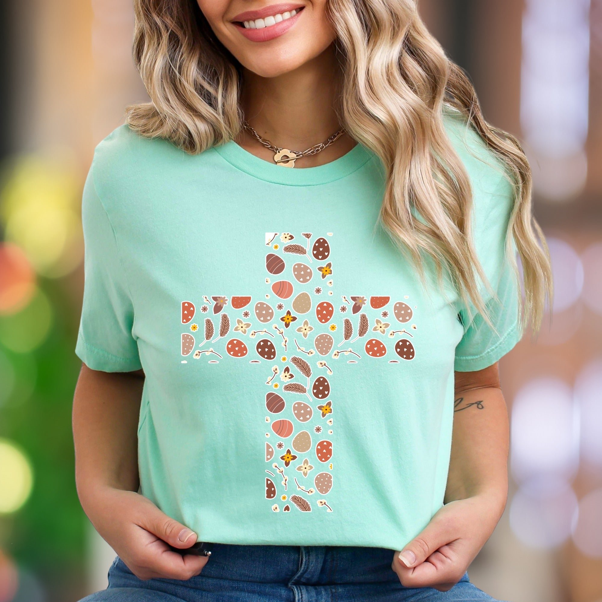 "Easter Cross" | Festive Pattern Unisex Adult T-Shirt | Holiday Lifestyle