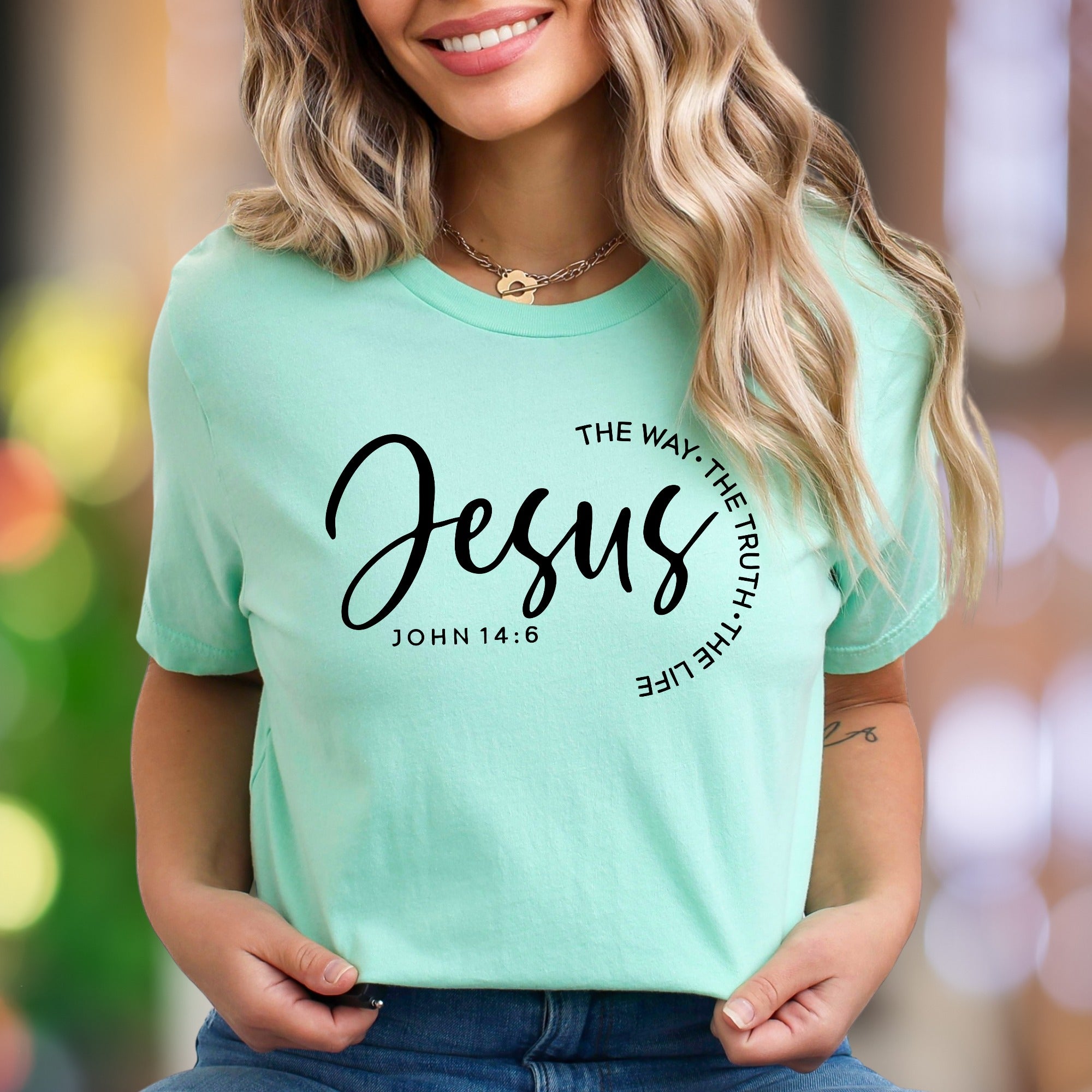 "Jesus The Way The Truth The Life John 14:6" | Calligraphy Typography Unisex Adult T-Shirt | Faith-Inspired Lifestyle