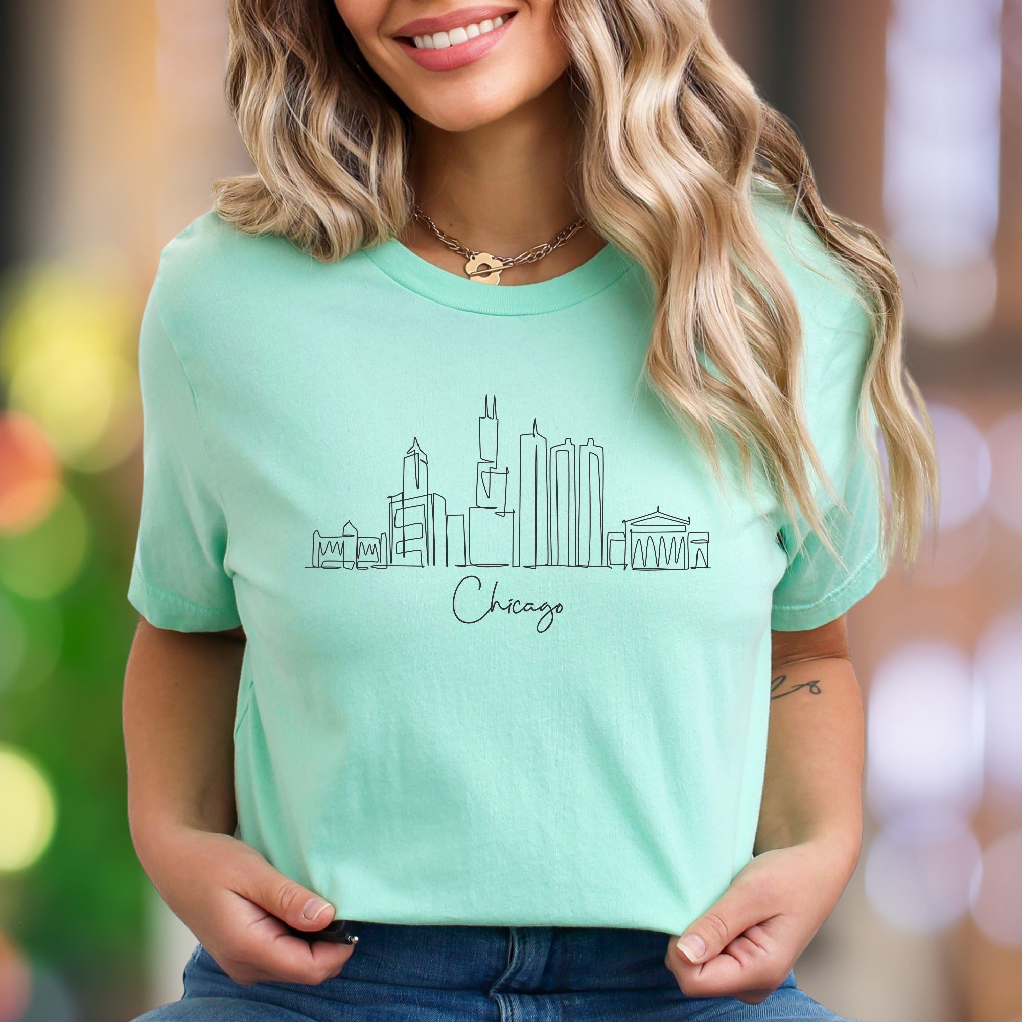 "Chicago" | Minimal Cityscape Unisex Adult T-Shirt | Urban Explorer
