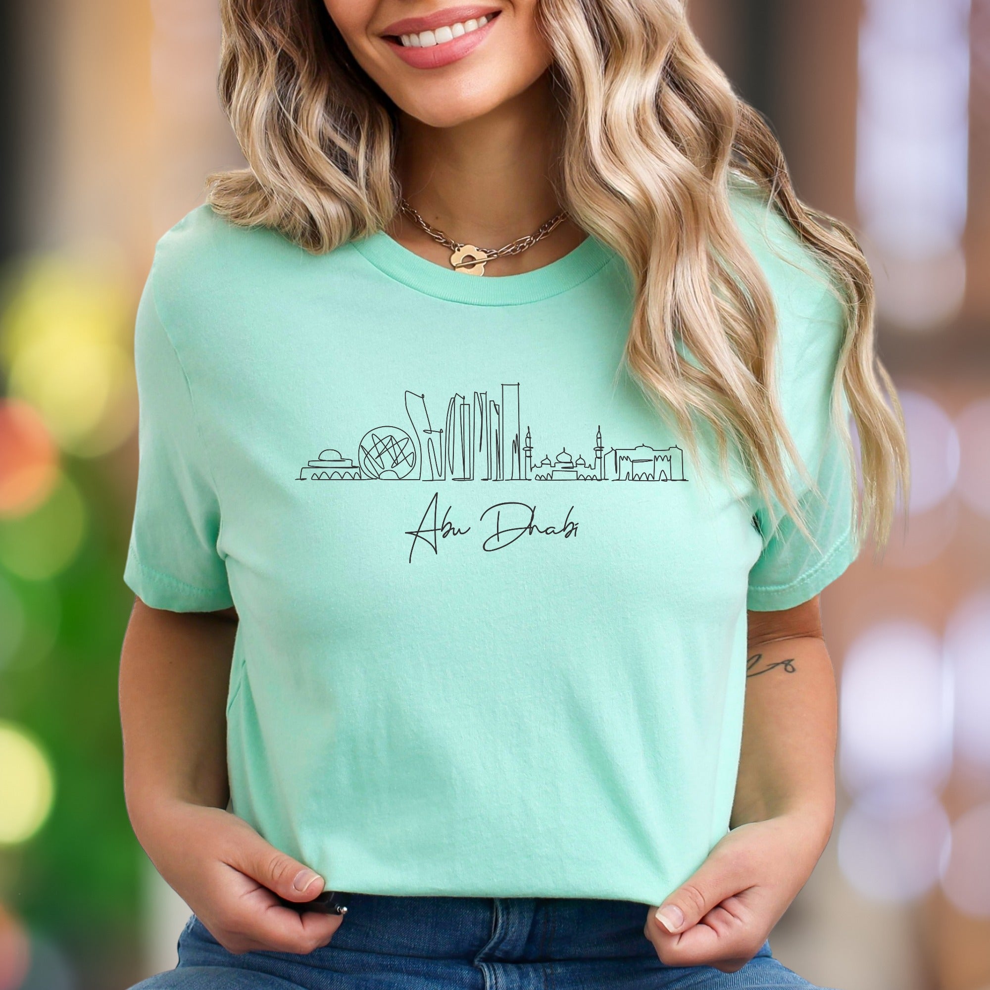 "Abu Dhabi" | Minimal Skyline Unisex Adult T-Shirt | Travel & City Lover