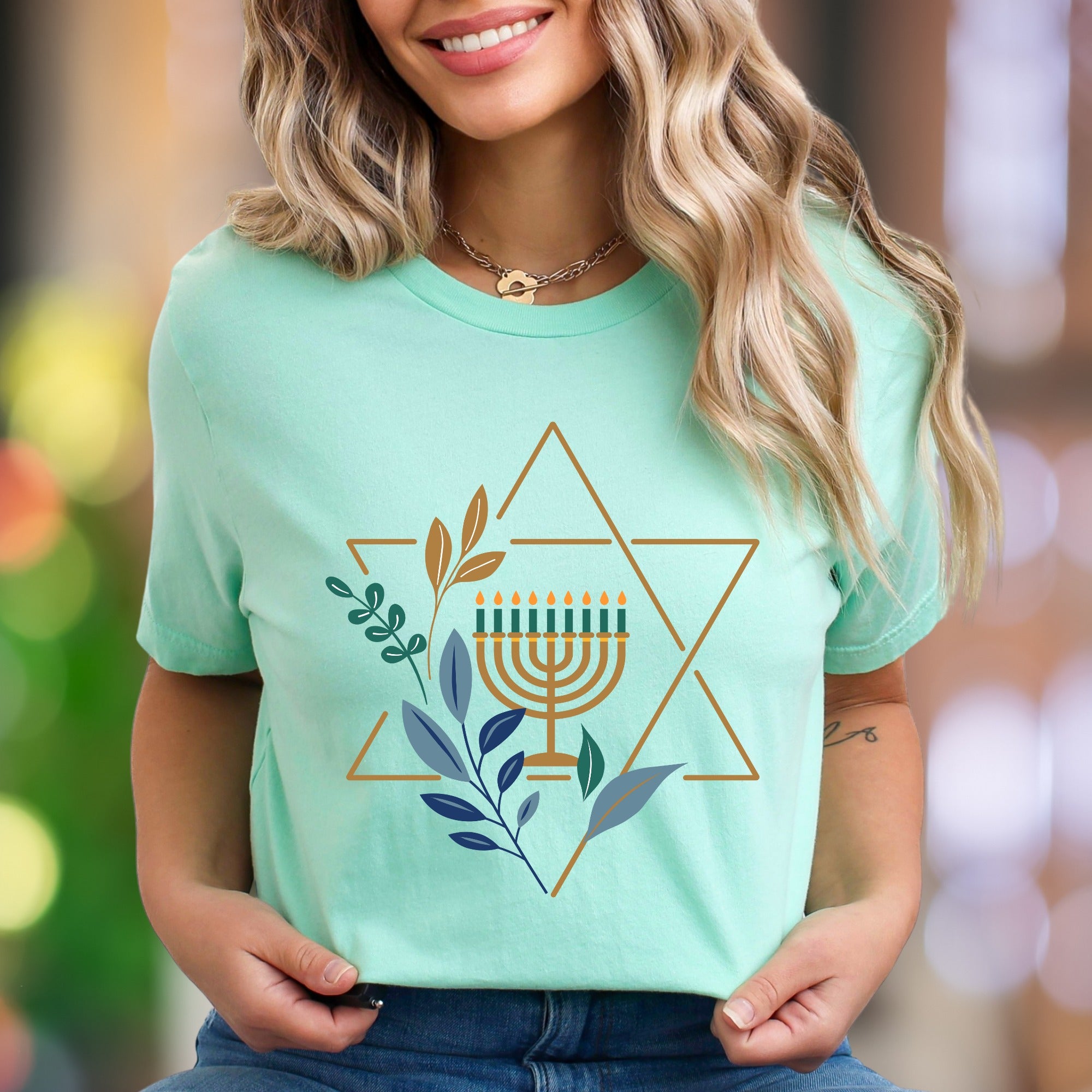 "Menorah & Star" | Modern Hanukkah Unisex Adult T-Shirt | Festive Holiday Wear