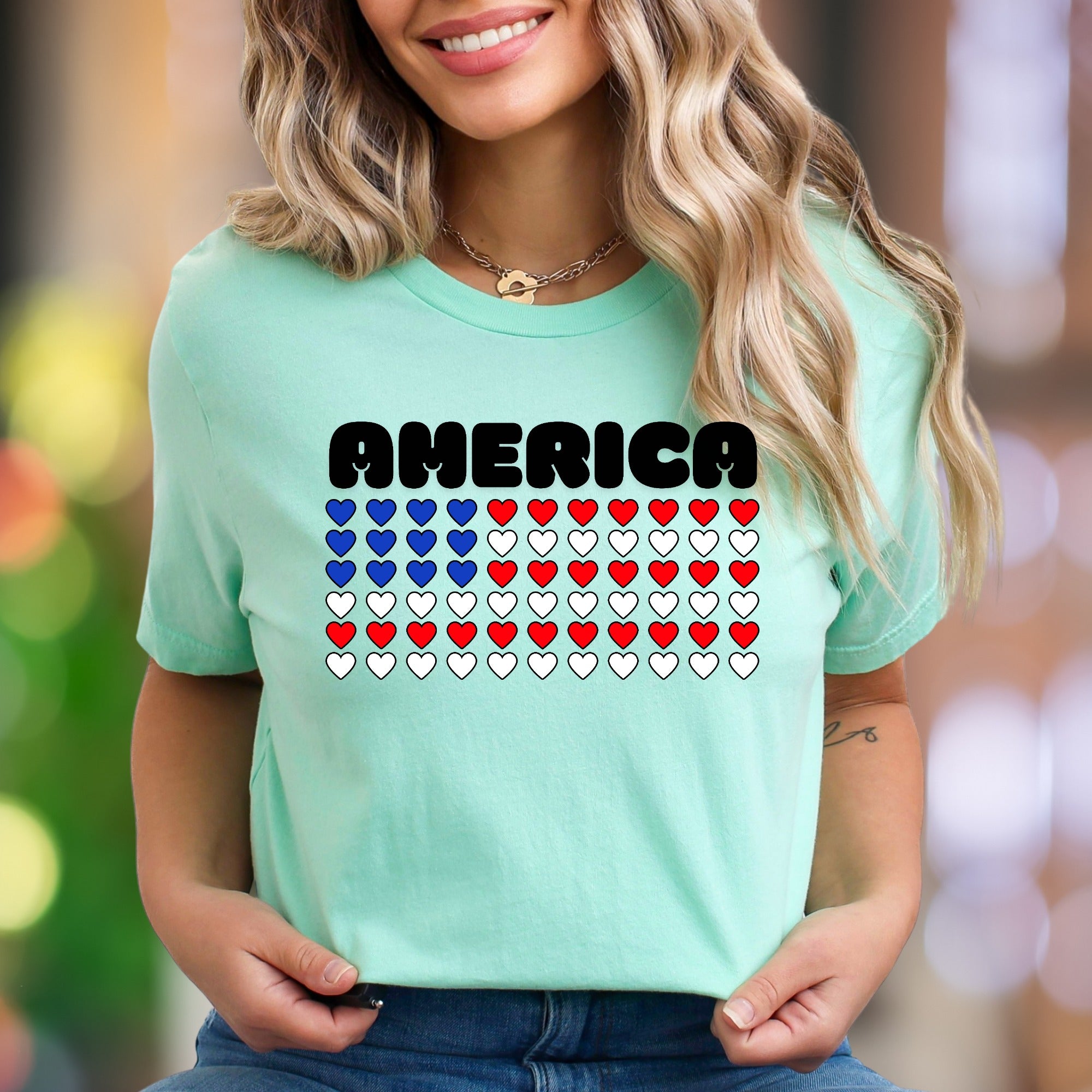 "AMERICA" | Bold Heart Flag Unisex Adult T-Shirt | Patriotic Lifestyle