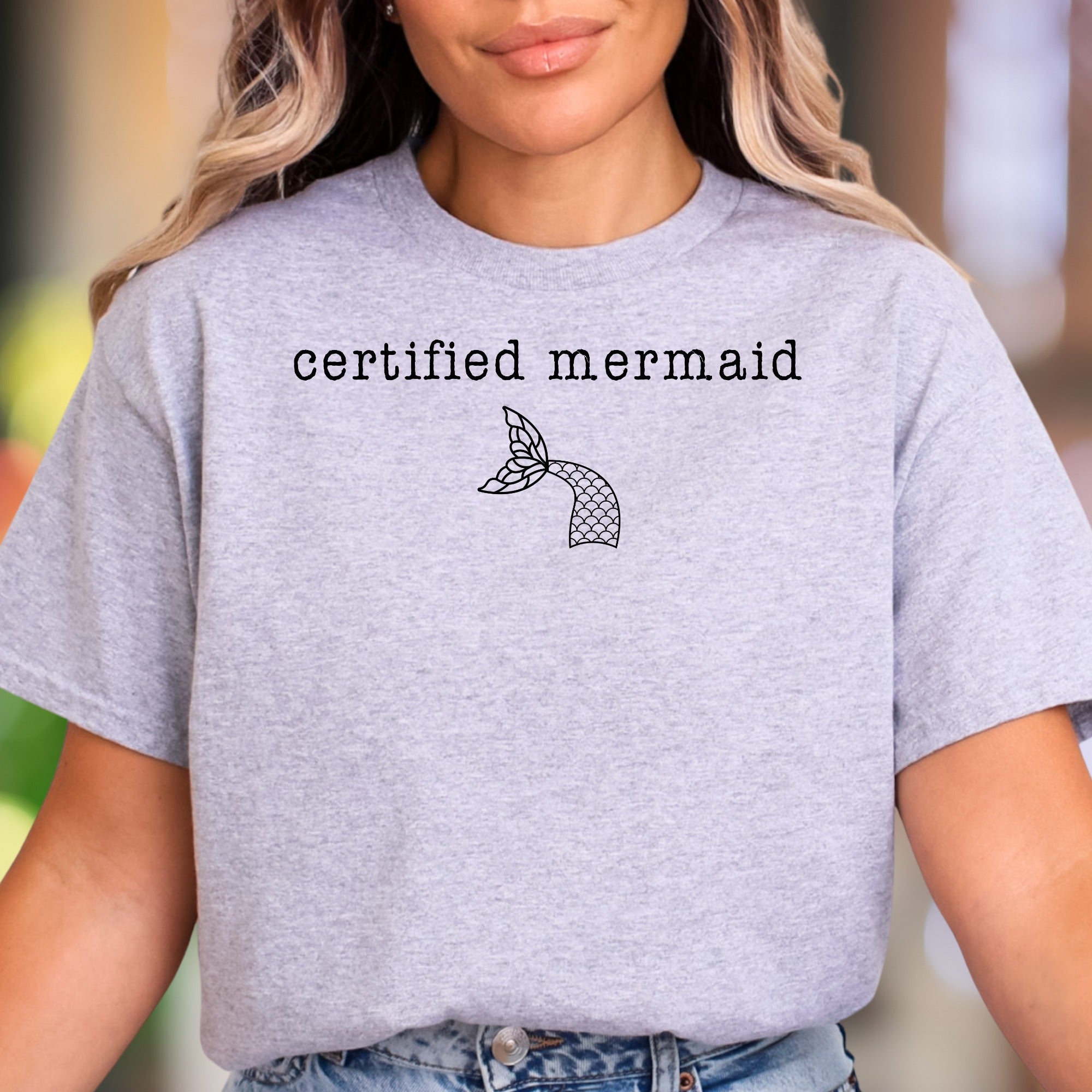 "certified mermaid" | Minimal Typography Unisex Adult T-Shirt | Playful Coastal Lifestyle