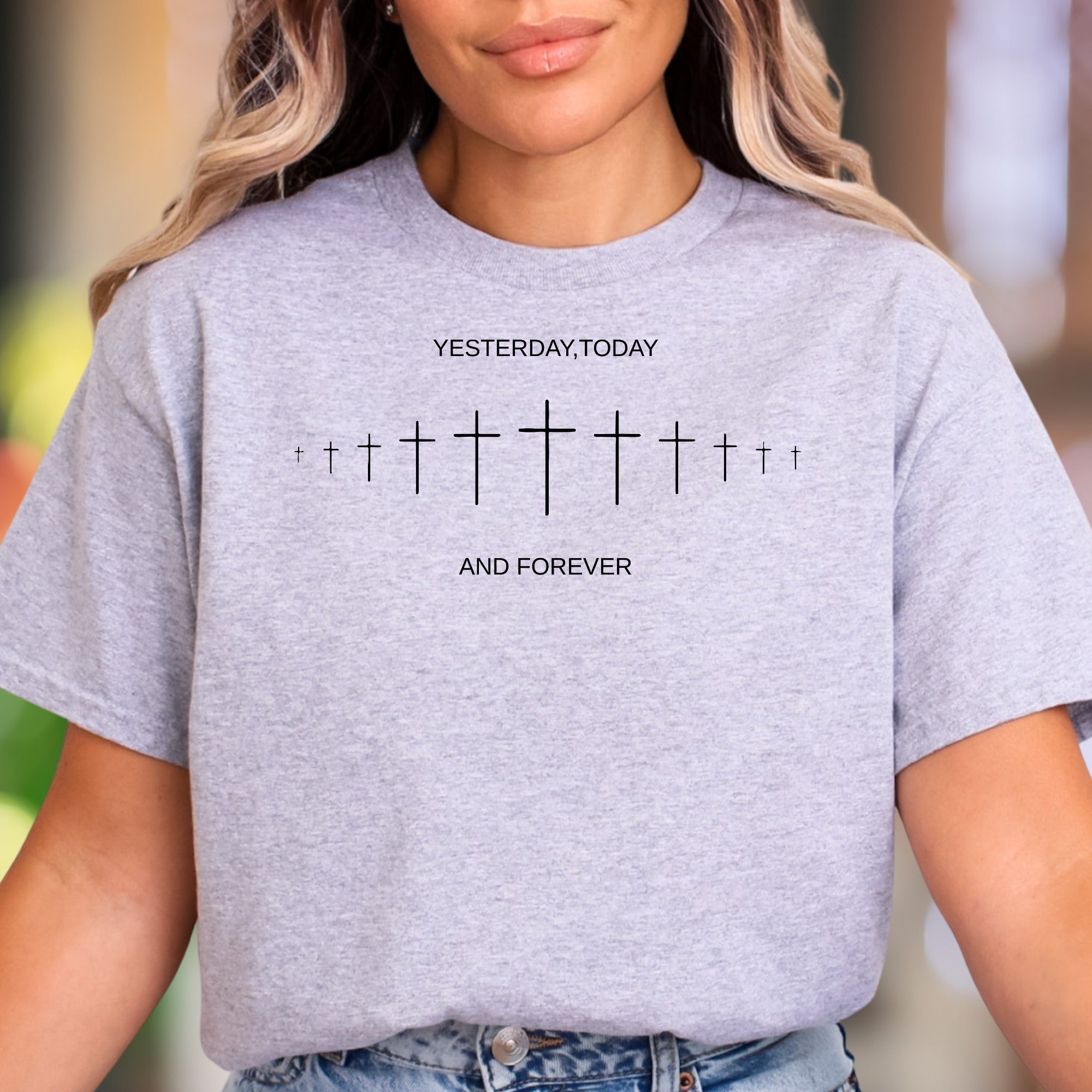 "Yesterday, Today And Forever" | Minimal Crosses Unisex Adult T-Shirt | Faithful Expression