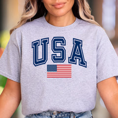 "USA" | Varsity Typography Unisex Adult T-Shirt | Patriotic American Style