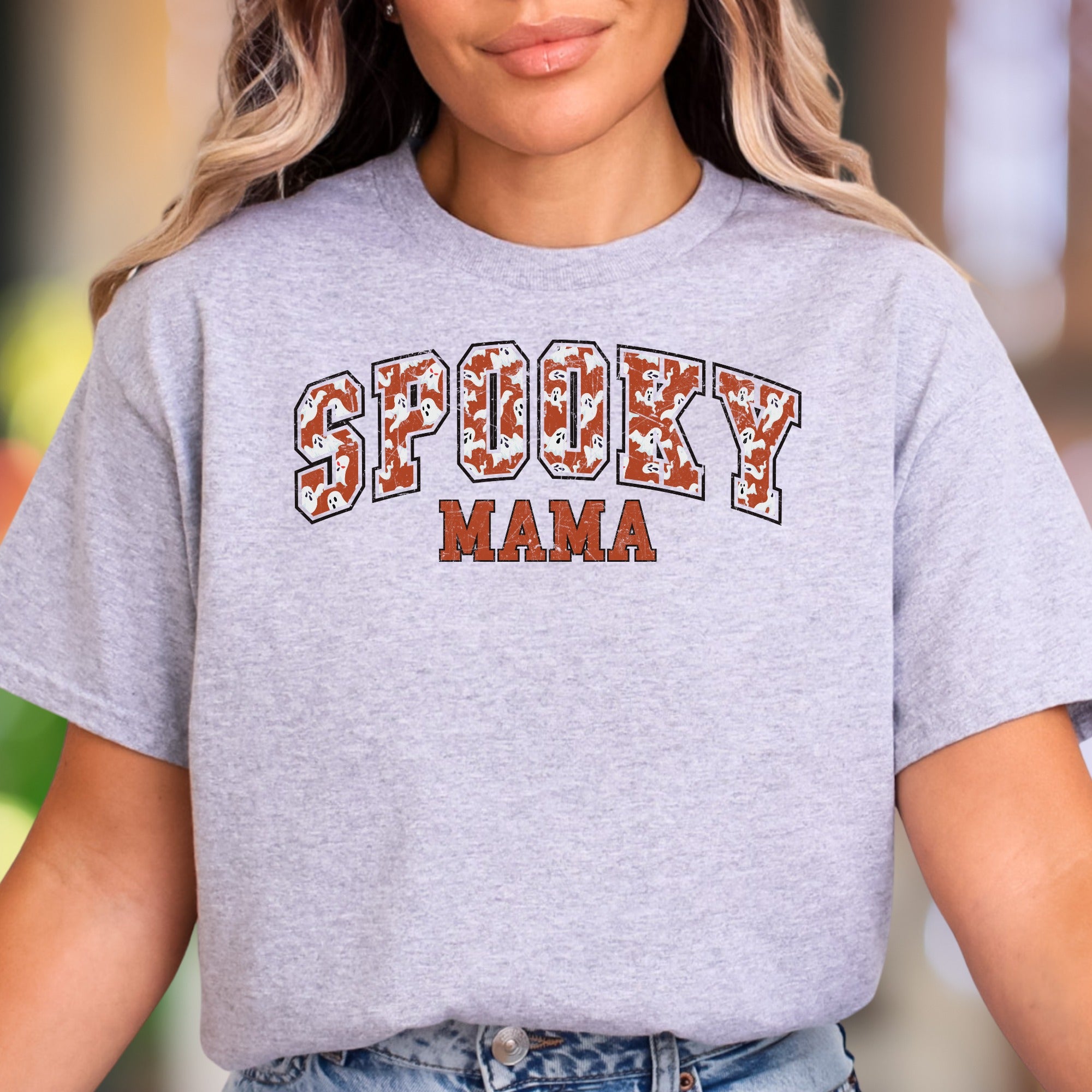 "SPOOKY MAMA" | Distressed Ghost Print Unisex Adult T-Shirt | Halloween Lifestyle