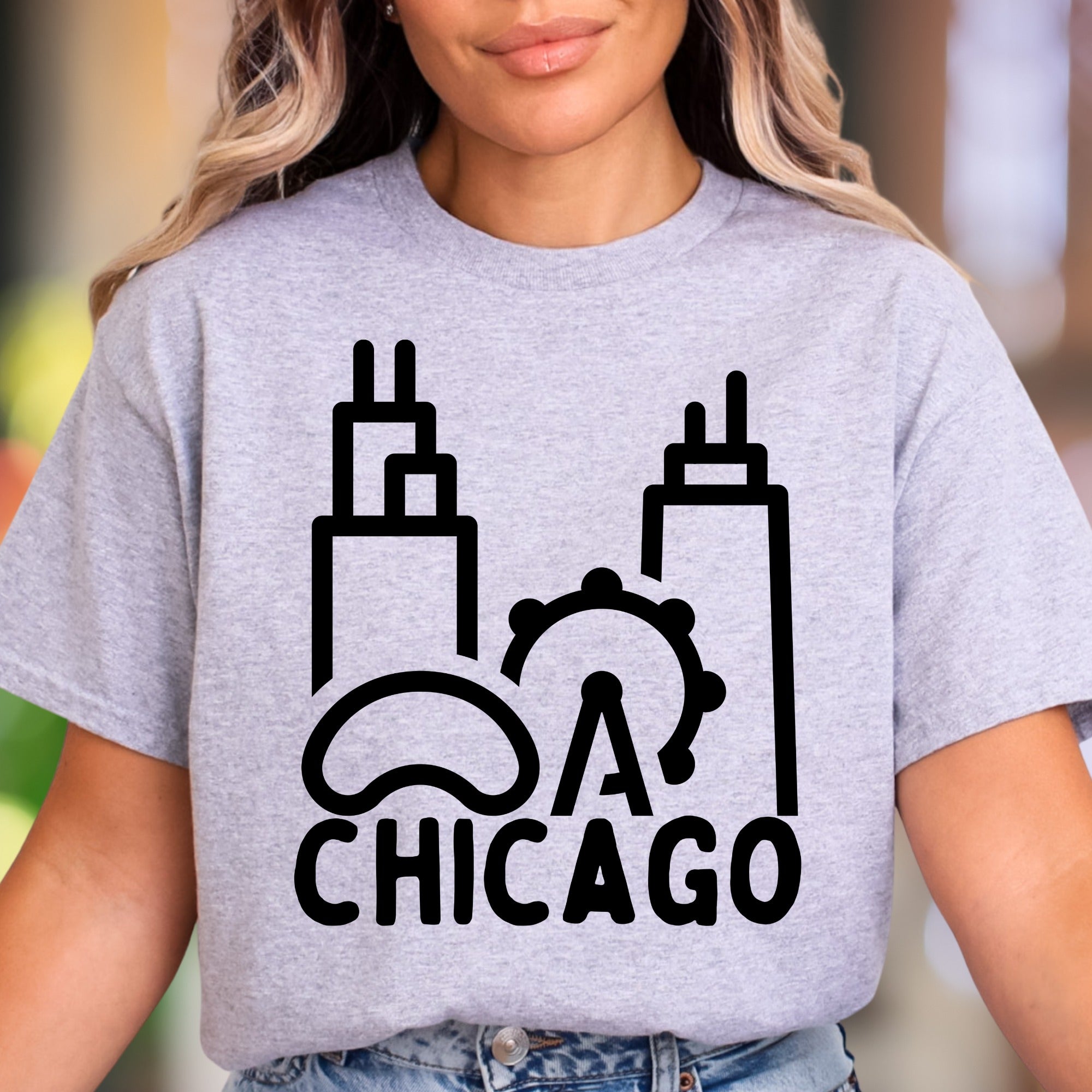 "Chicago Landmarks" | Minimal Cityscape Unisex Adult T-Shirt | Travel & Local Pride