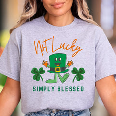 "Not Lucky Simply Blessed" | Funny Cartoon Unisex Adult T-Shirt | Positive Lifestyle