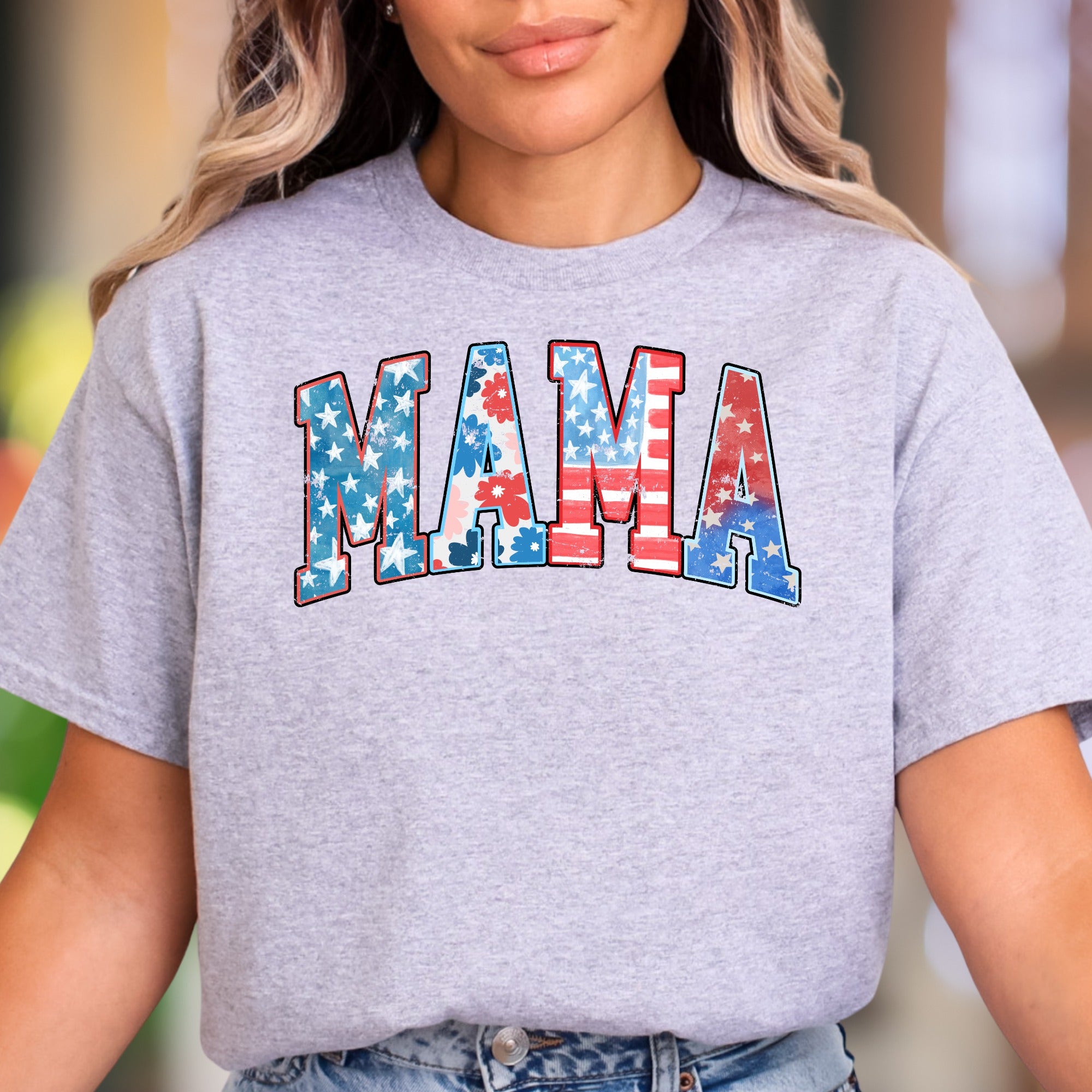 "MAMA" | Distressed Grunge Typography Unisex Adult T-Shirt | Patriotic Lifestyle