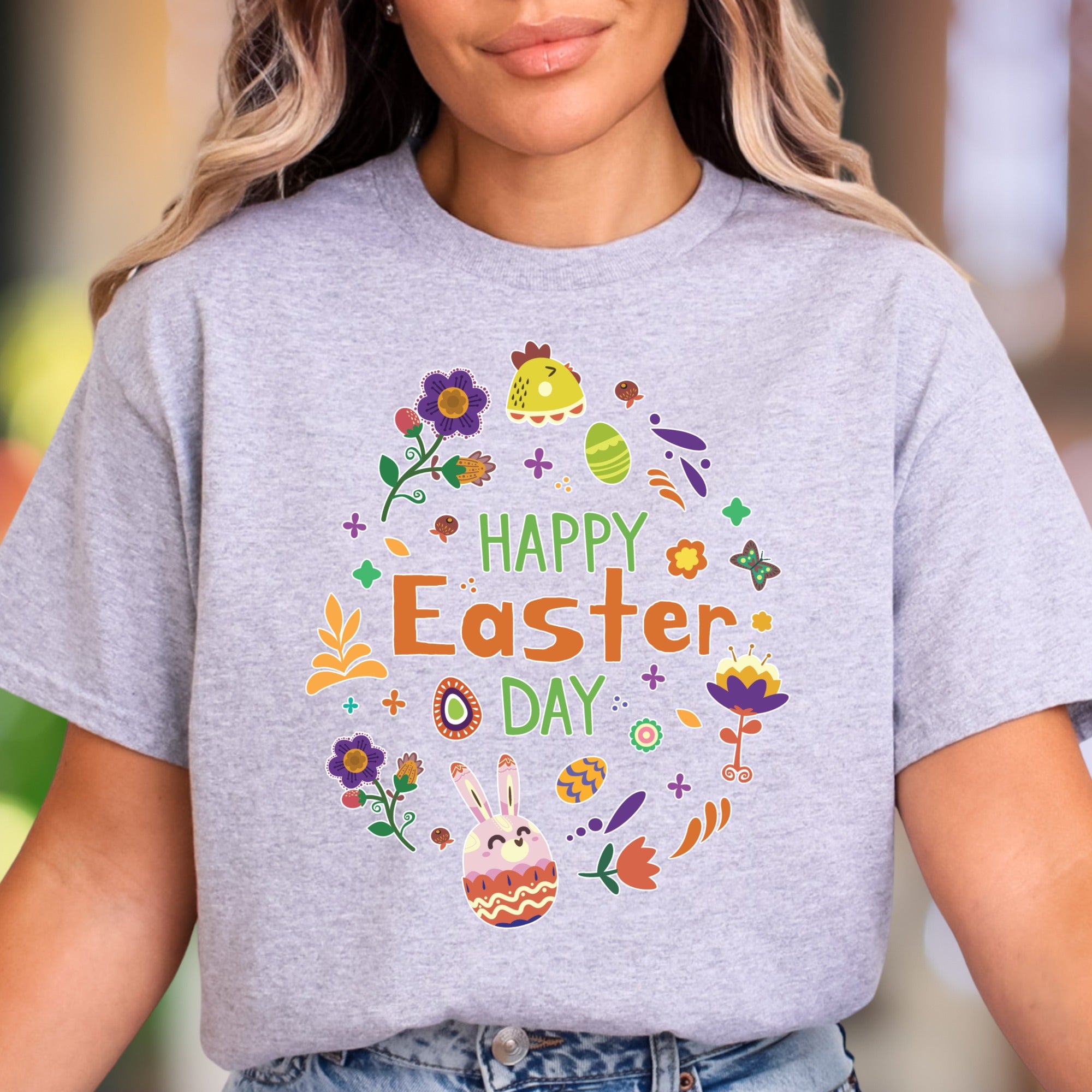 "Happy Easter Day" | Festive Floral Unisex Adult T-Shirt | Spring Celebration Apparel