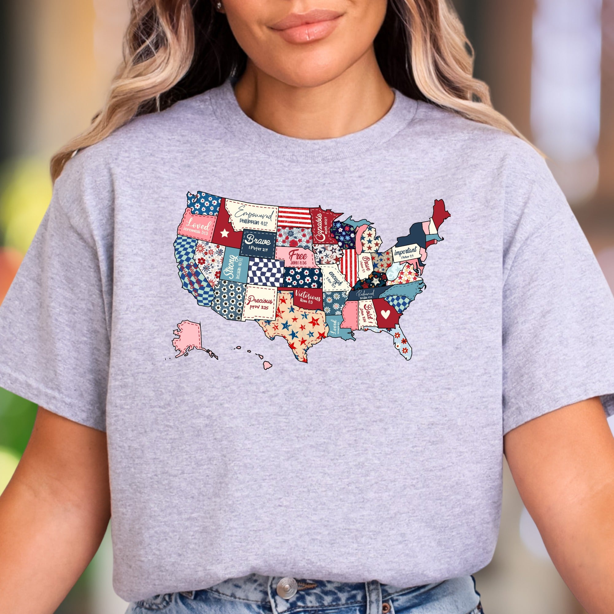 "Loved, Empowered, Capable" | Patriotic Patchwork Unisex Adult T-Shirt | Empowering Lifestyle