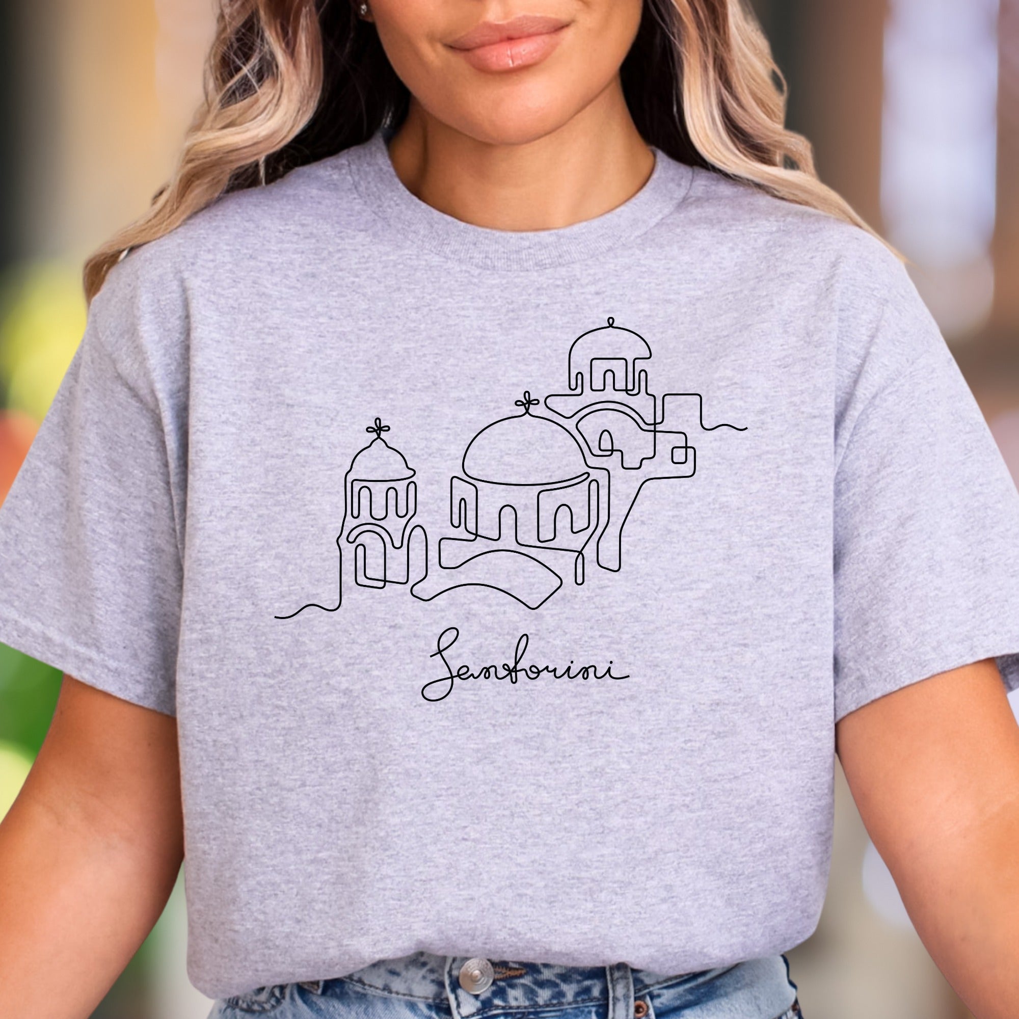 "Santorini" | Minimal Line Art Unisex Adult T-Shirt | Travel Lifestyle