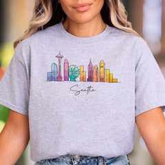"Seattle" | Minimal Skyline Graphic Unisex Adult T-Shirt | Travel & City Lifestyle