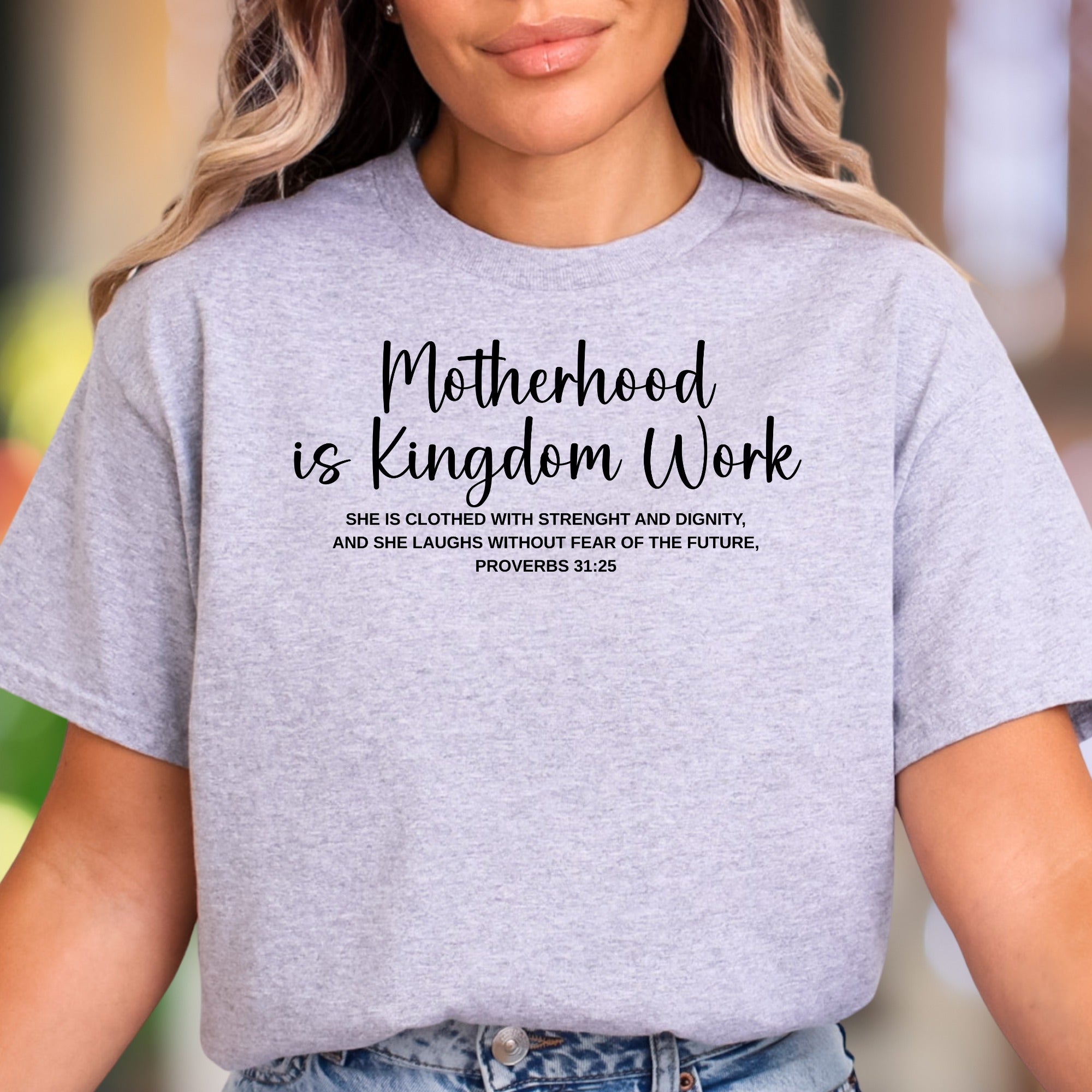 "Motherhood is Kingdom Work" | Script Typography Unisex Adult T-Shirt | Empowering Lifestyle