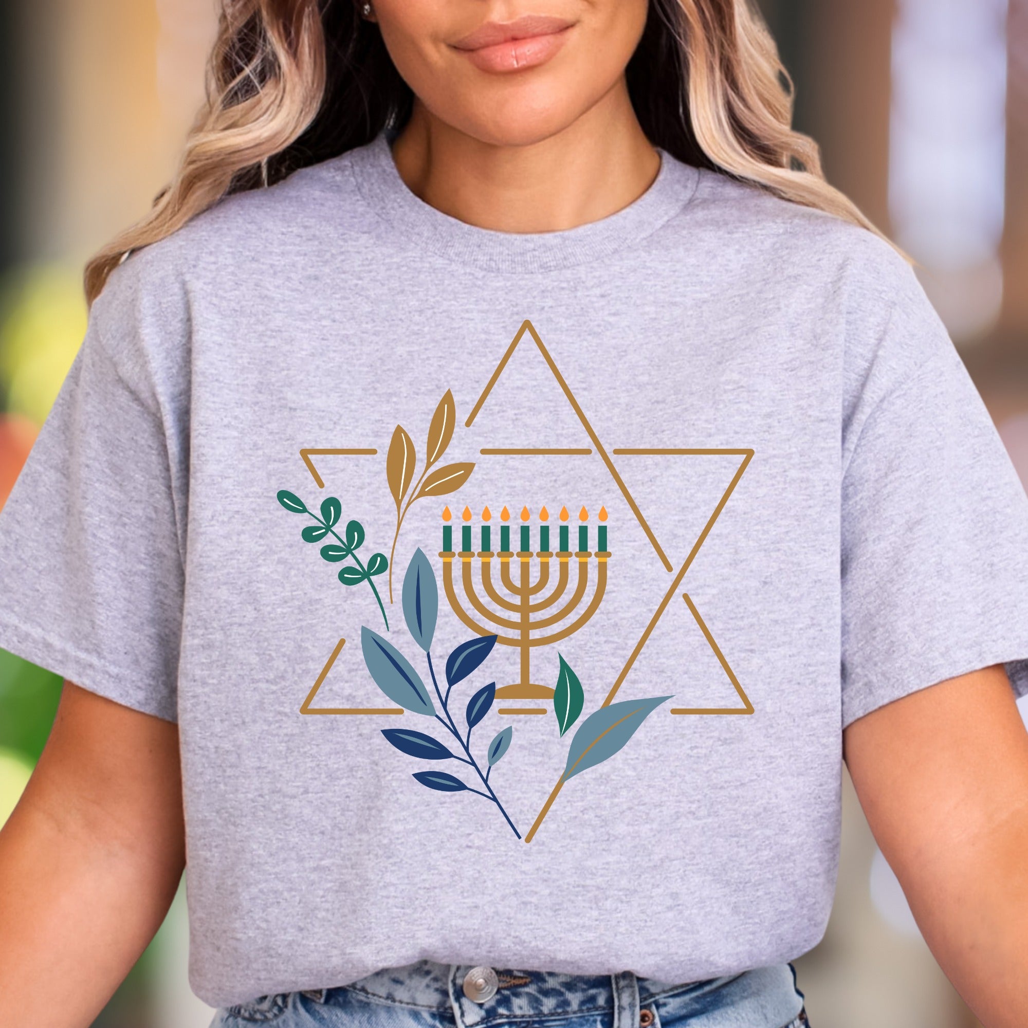 "Menorah & Star" | Modern Hanukkah Unisex Adult T-Shirt | Festive Holiday Wear