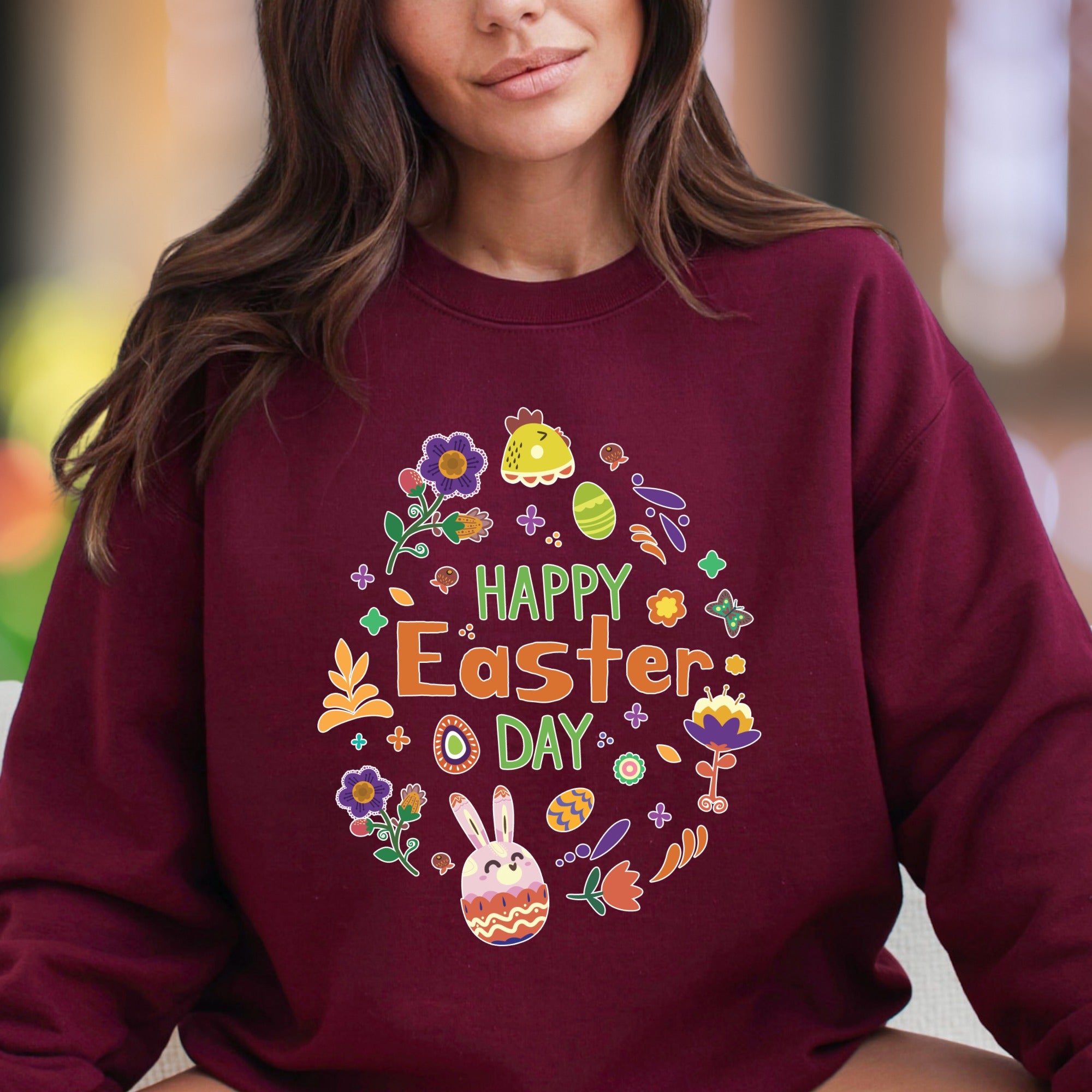 "Happy Easter Day" | Floral Bunny Unisex Adult Sweatshirt | Festive Lifestyle Apparel