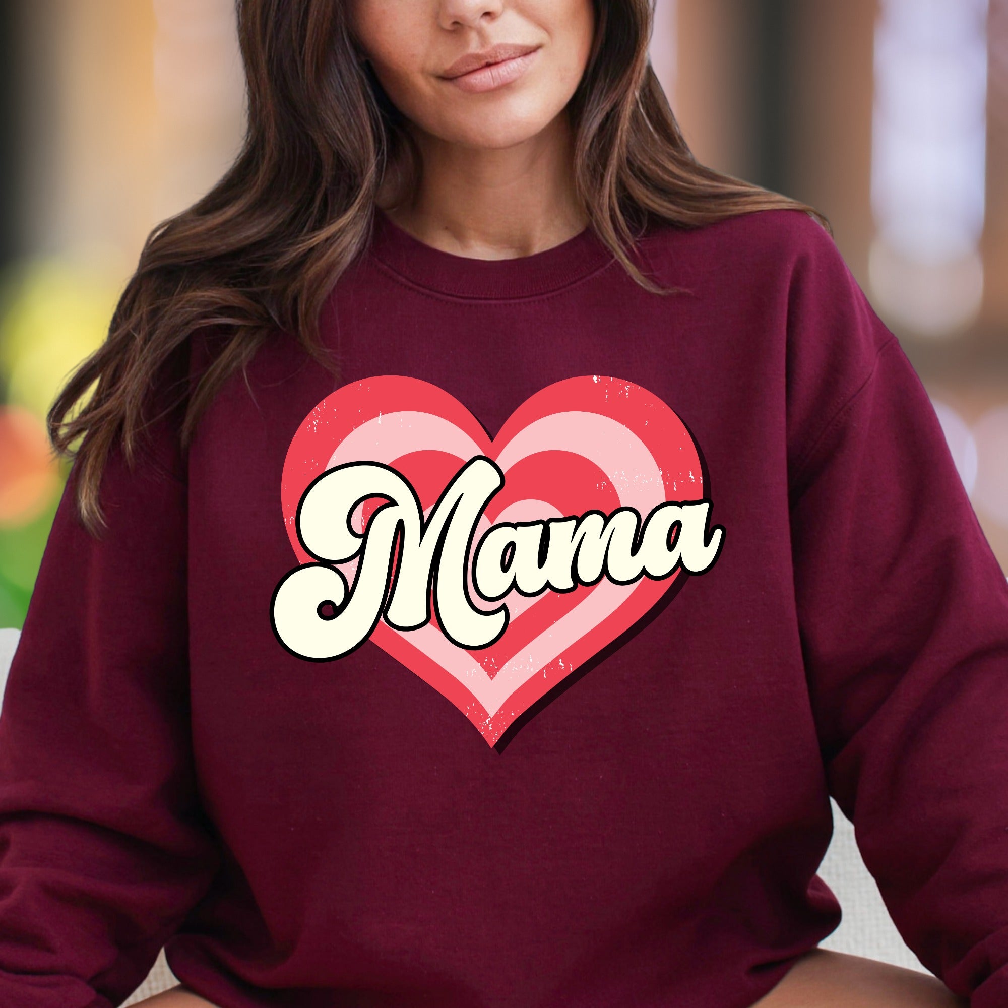 "Mama" | Retro Heart Graphic Unisex Adult Sweatshirt | Motherhood Lifestyle