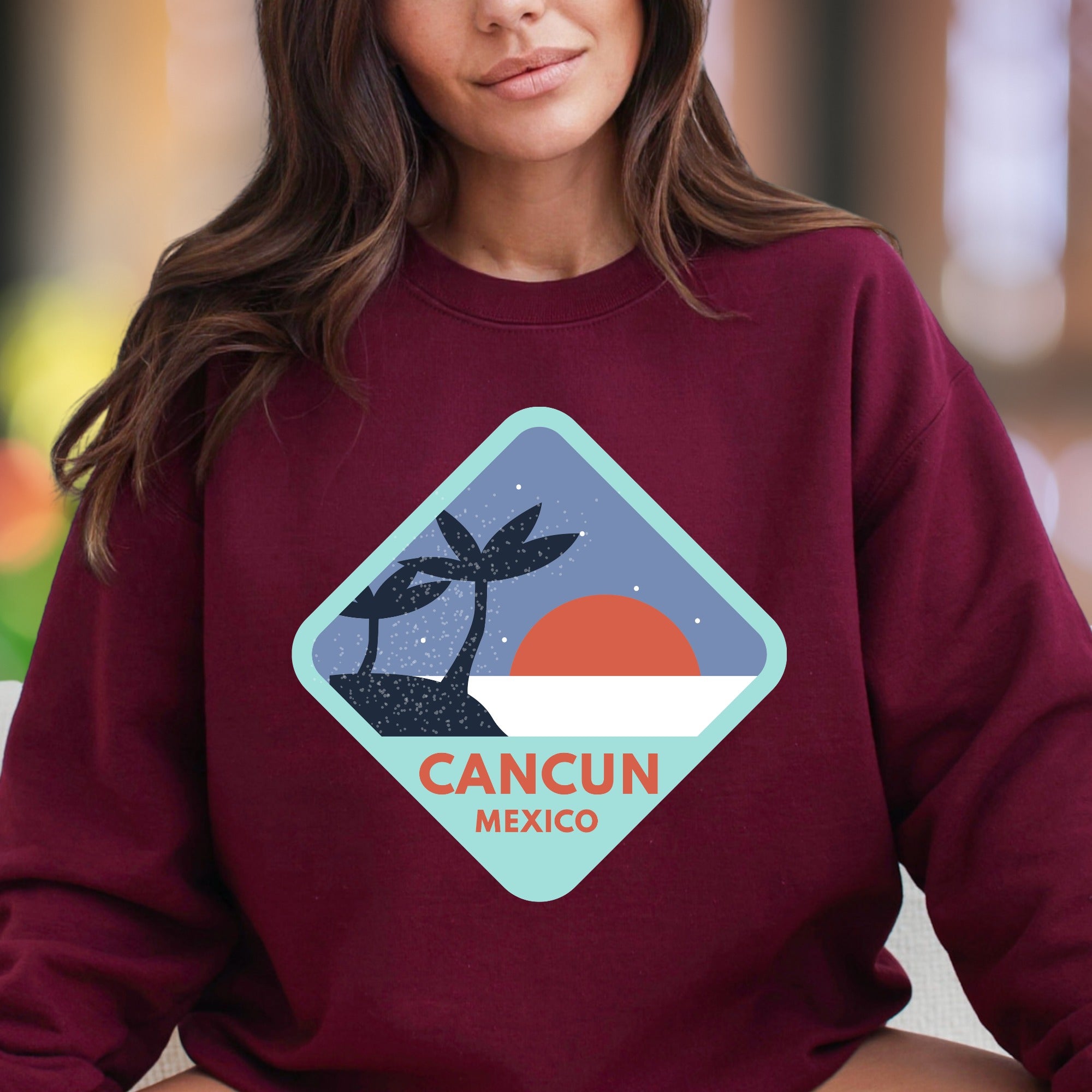 "Cancun Mexico" | Retro Travel Graphic Unisex Adult Sweatshirt | Vacation Lifestyle