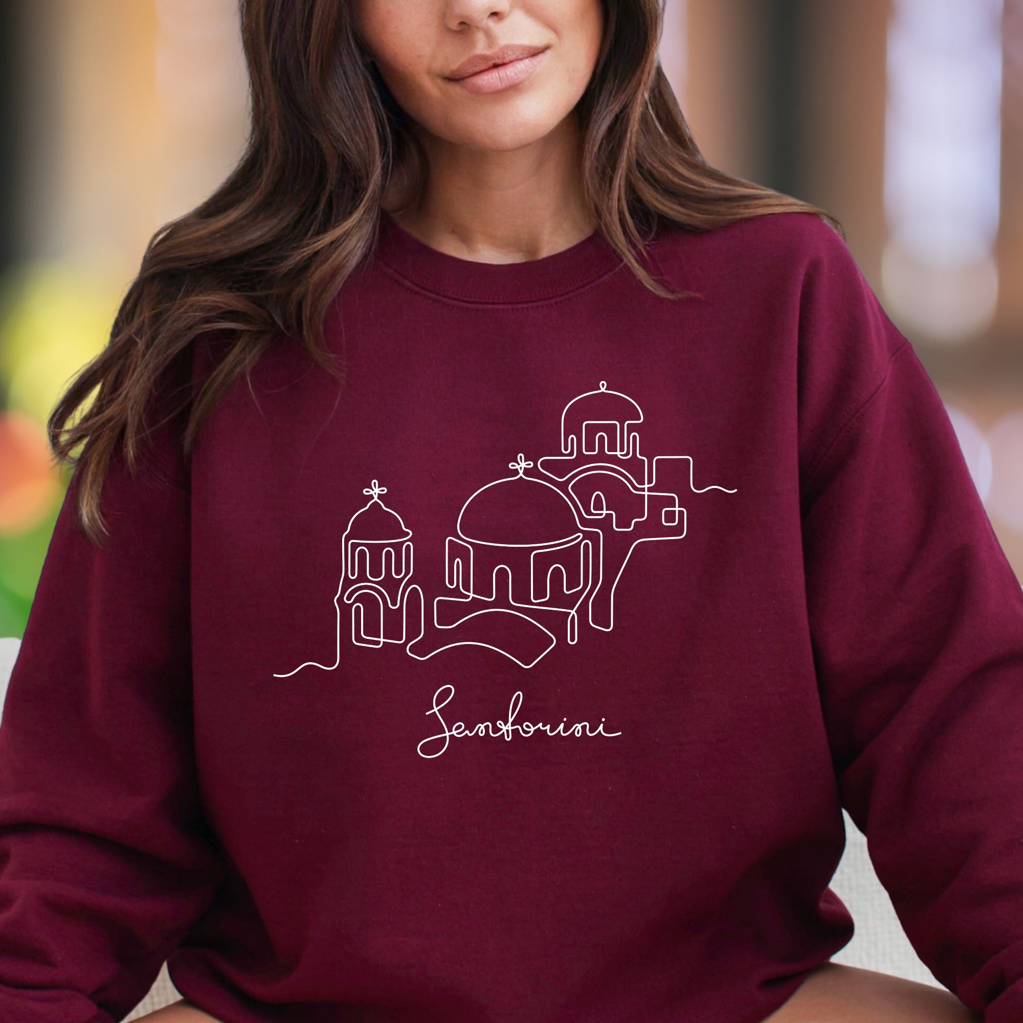 "Santorini" | Minimal Line Art Unisex Adult Sweatshirt | Travel Lifestyle