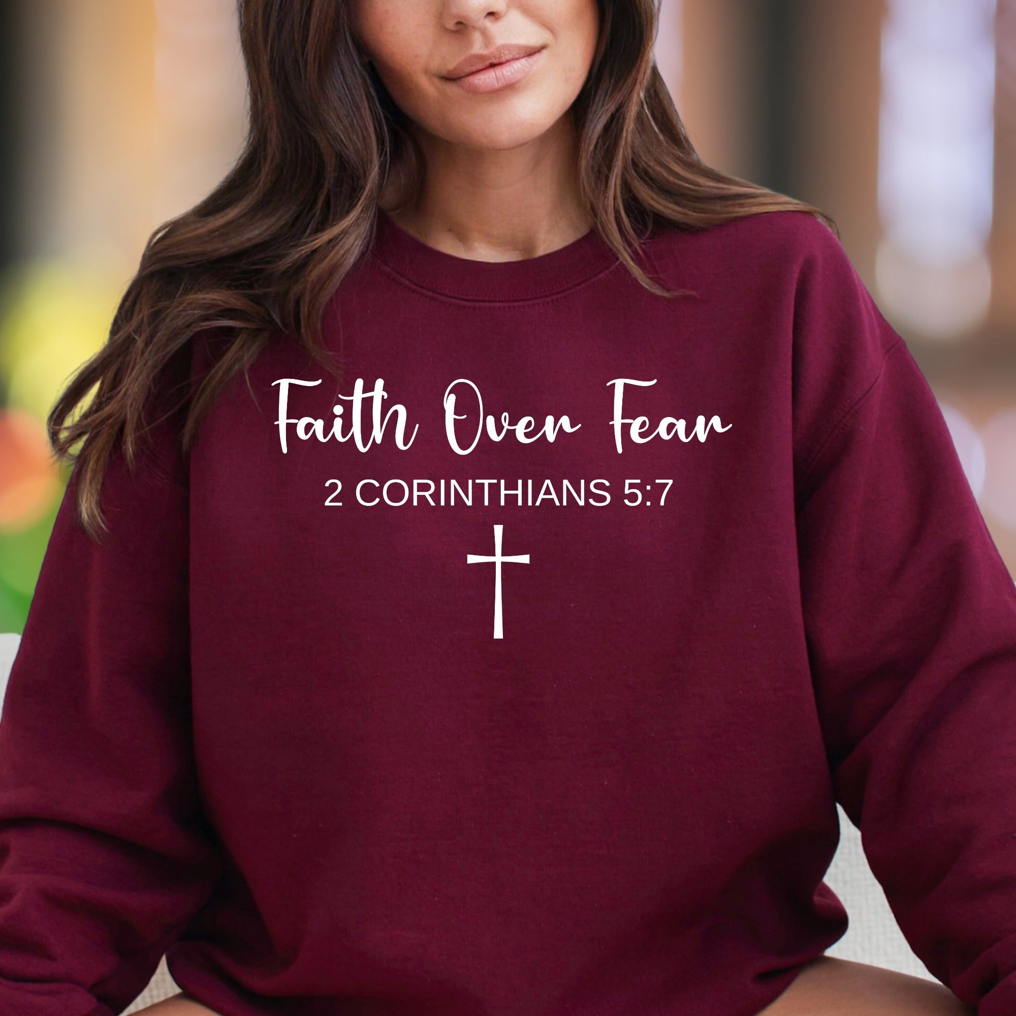 "Faith Over Fear" | Script Typography Unisex Adult Sweatshirt | Inspirational Lifestyle