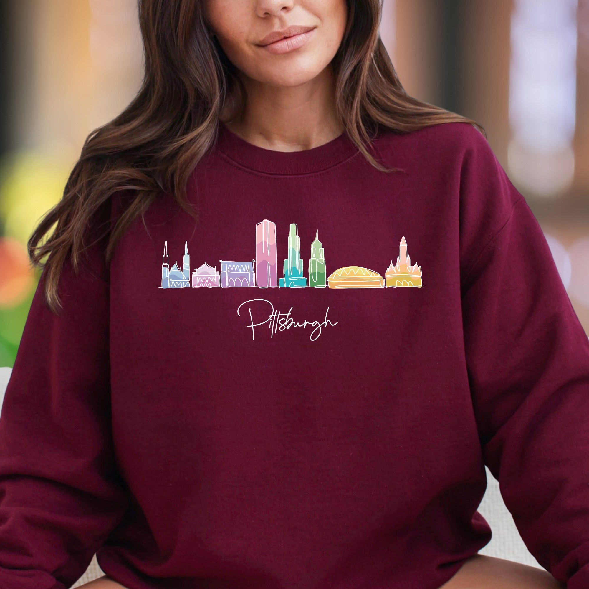"Pittsburgh" | Colorful Skyline Unisex Adult Sweatshirt | City Pride Apparel