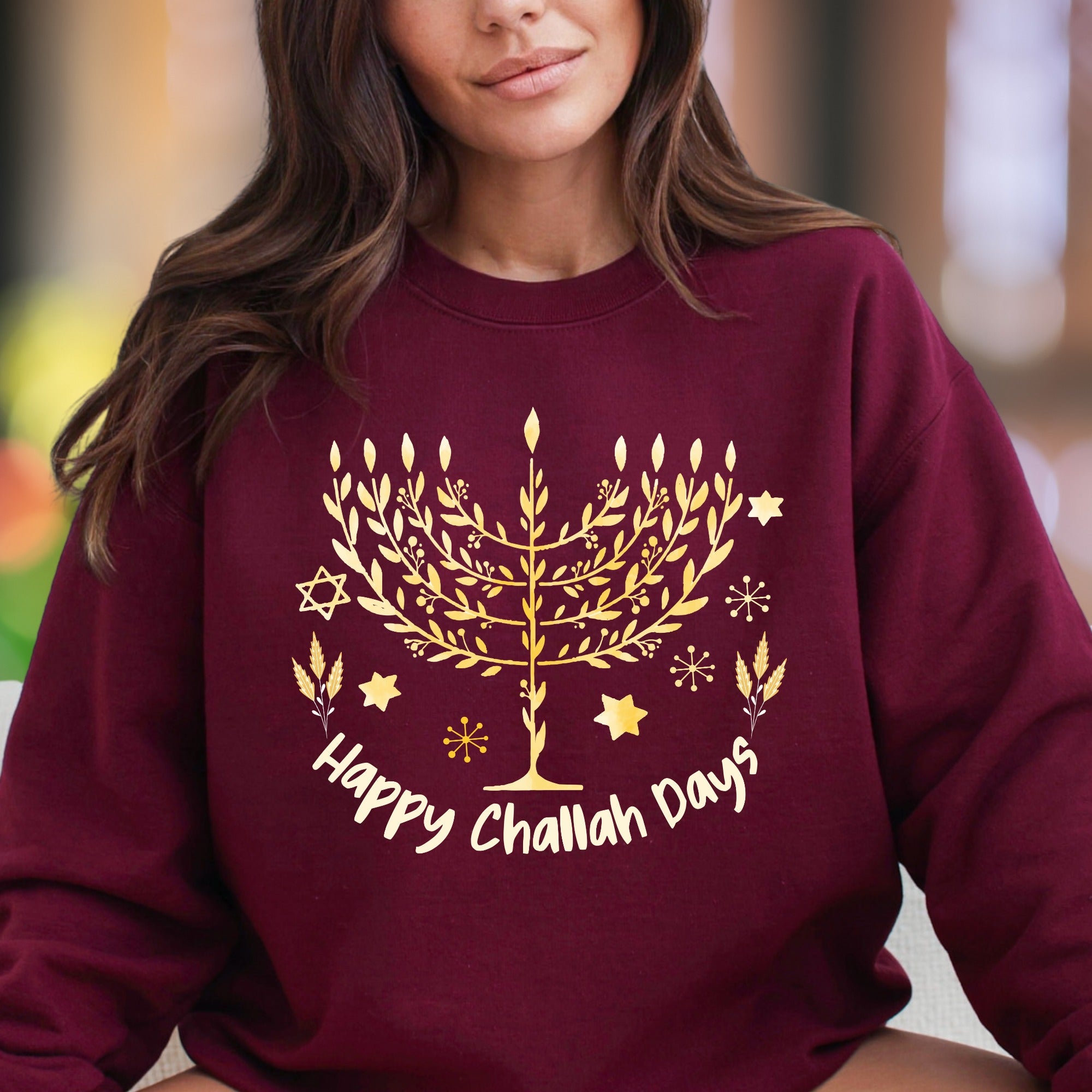 "Happy Challah Days" | Watercolor Menorah Unisex Adult Sweatshirt | Festive Lifestyle Apparel