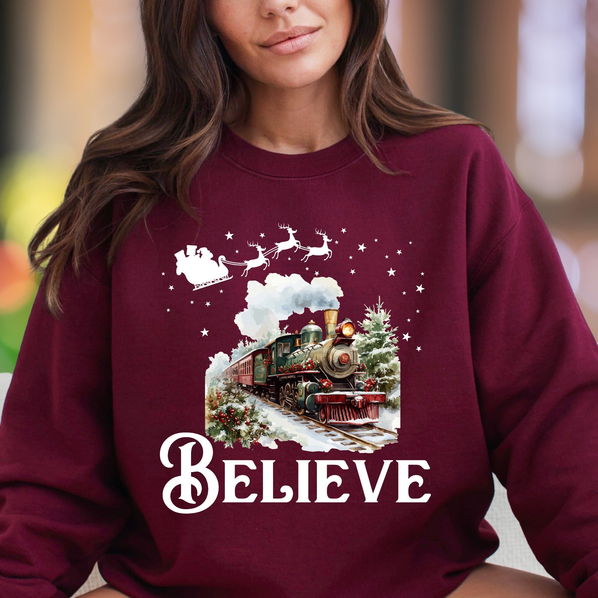 "Believe" | Festive Vintage Train Unisex Adult Sweatshirt | Holiday Lifestyle