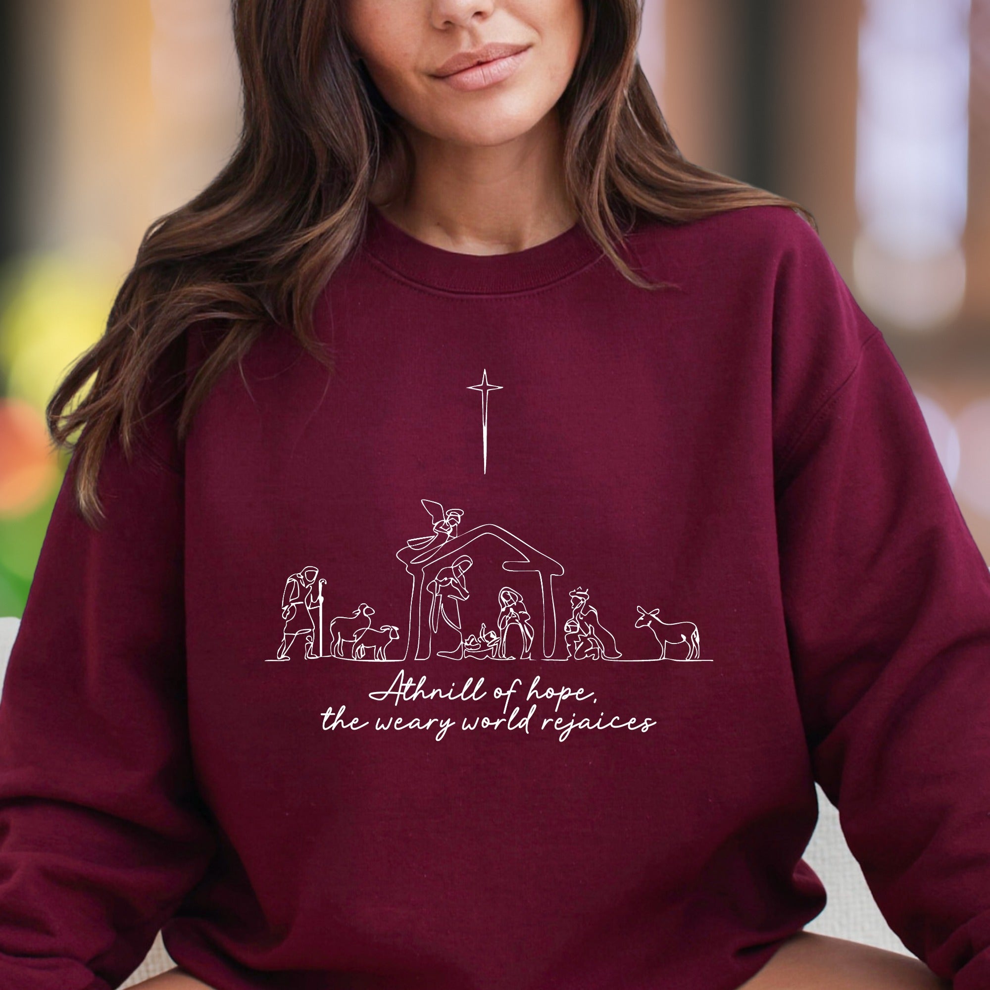 "A thrill of hope, the weary world rejoices" | Minimal Nativity Unisex Adult Sweatshirt | Inspirational Lifestyle