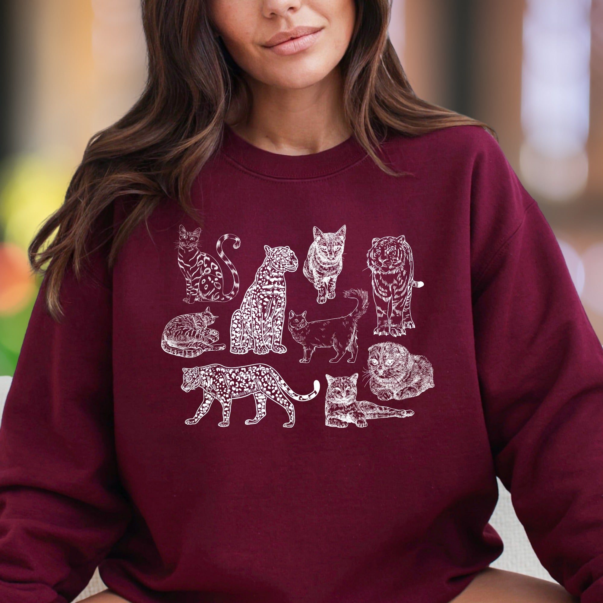 Safari Cats Sweatshirt | Wild Cat Lover Crewneck | Leopard Tiger Kitten Design