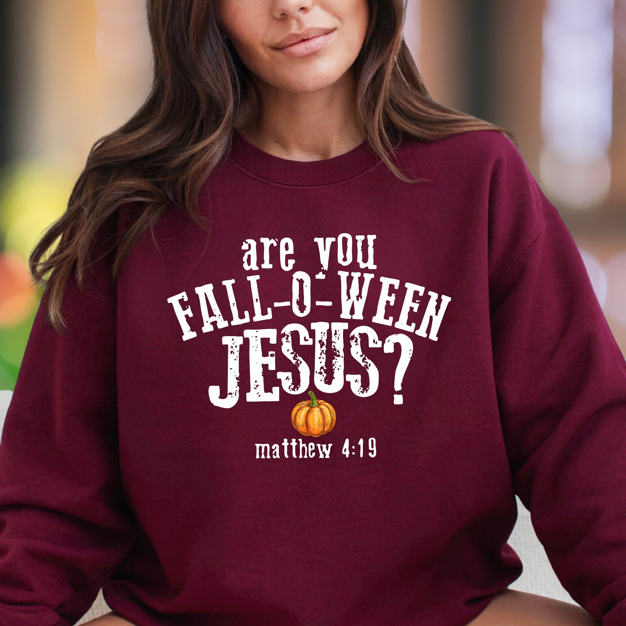 "Are You Fall-O-Ween Jesus? Matthew 4:19" | Seasonal Graphic Unisex Adult Sweatshirt | Faith-Inspired Fun
