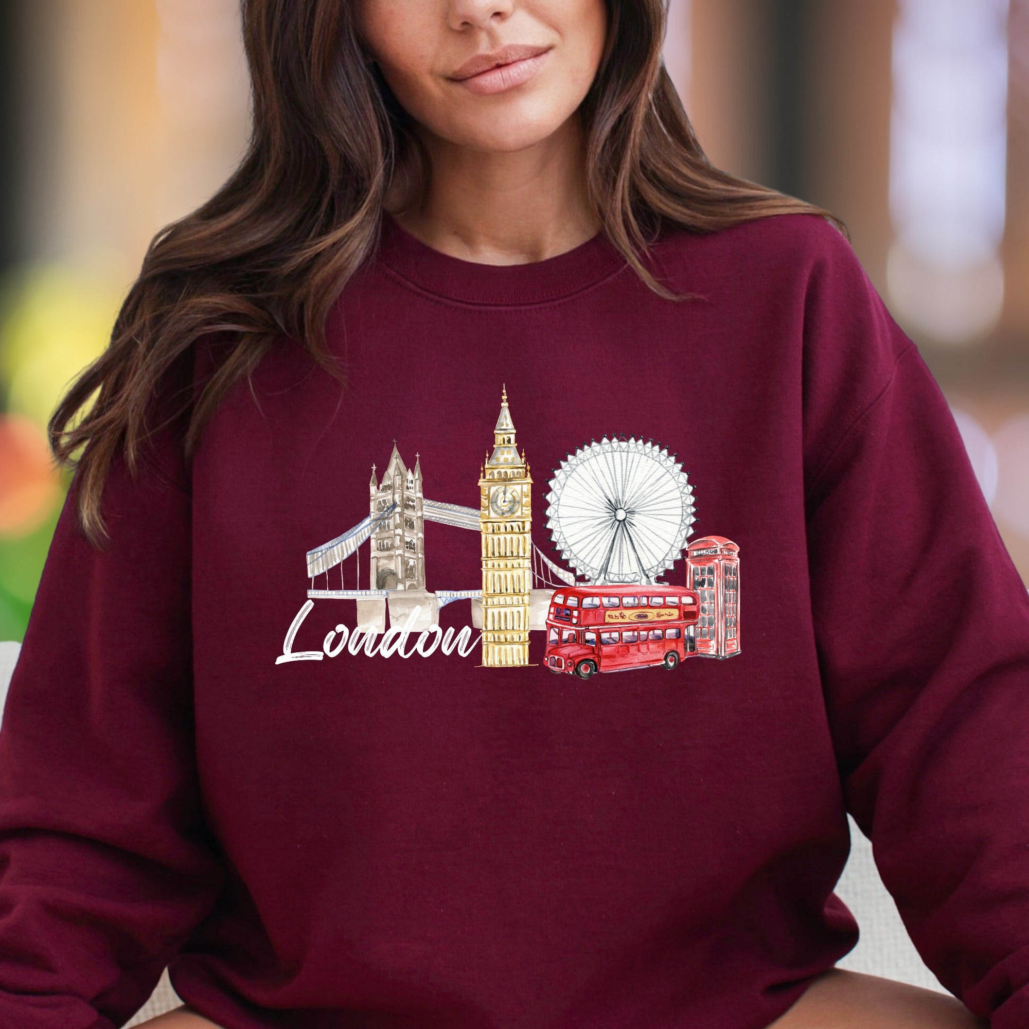 "London" | Watercolor Cityscape Unisex Adult Sweatshirt | Travel & Lifestyle