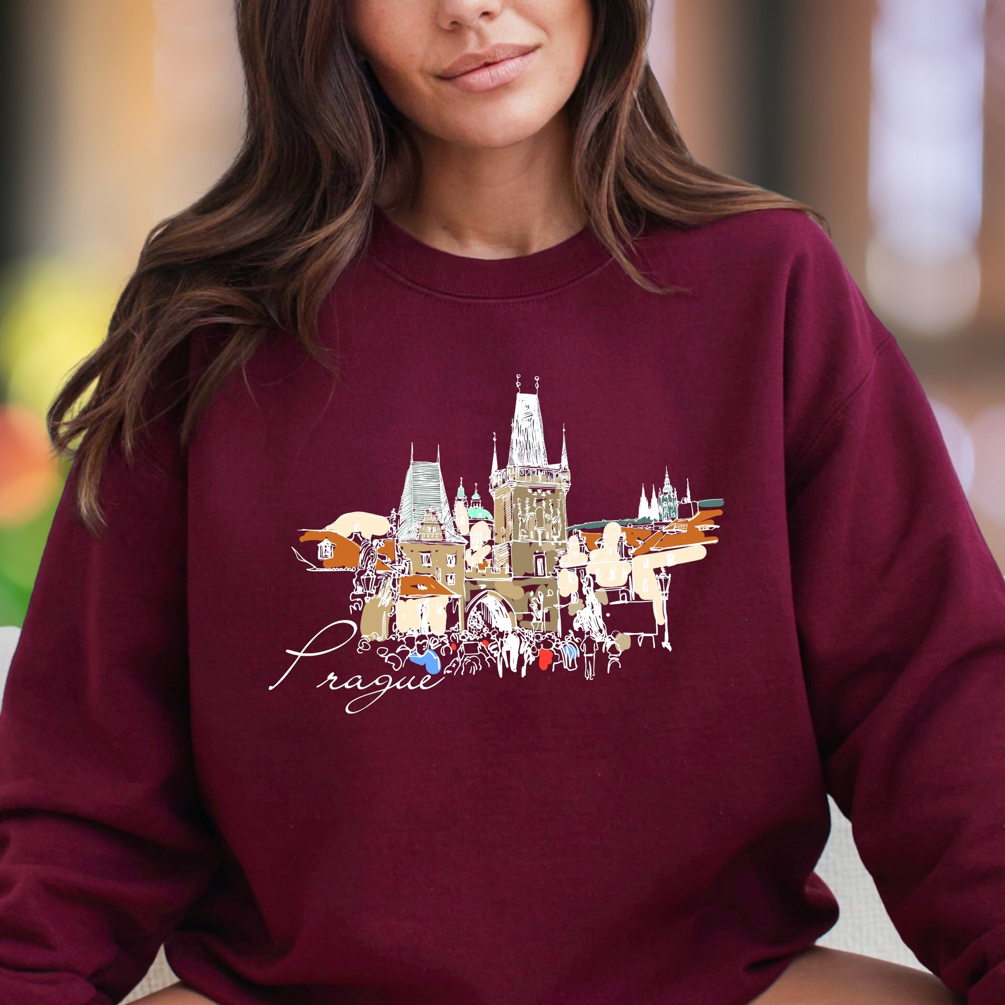 "Prague" | Line Art Cityscape Unisex Adult Sweatshirt | Travel Lifestyle