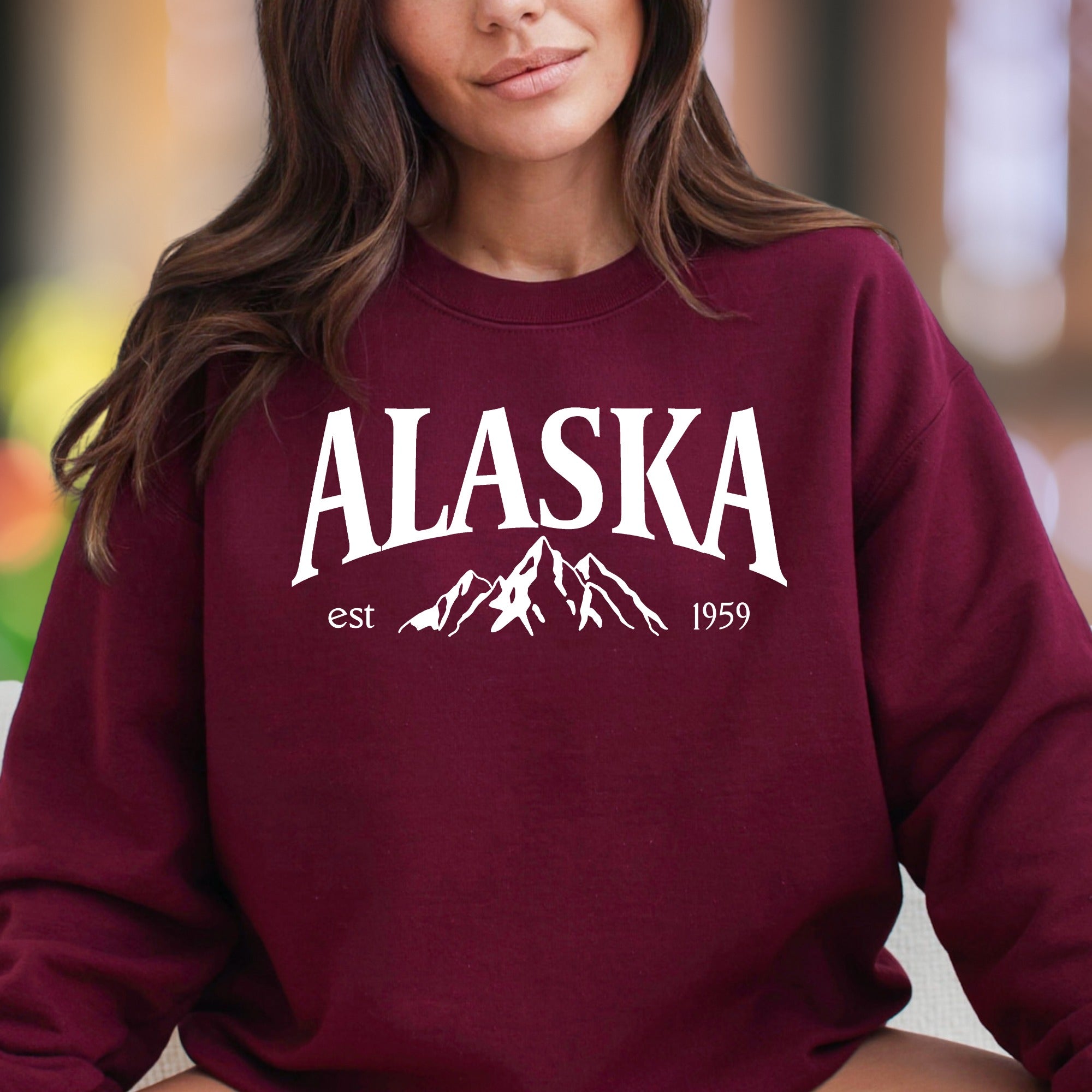 "ALASKA est 1959" | Retro Mountain Graphic Unisex Adult Sweatshirt | State Pride