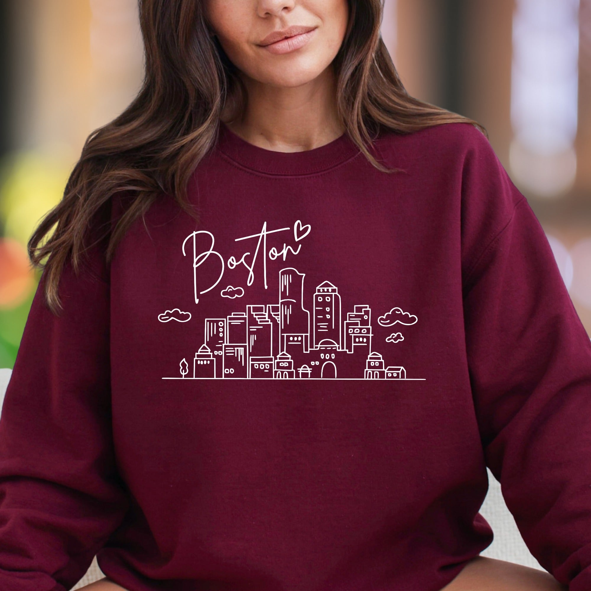 "Boston" | Minimal Cityscape Unisex Adult Sweatshirt | Travel & City Lover