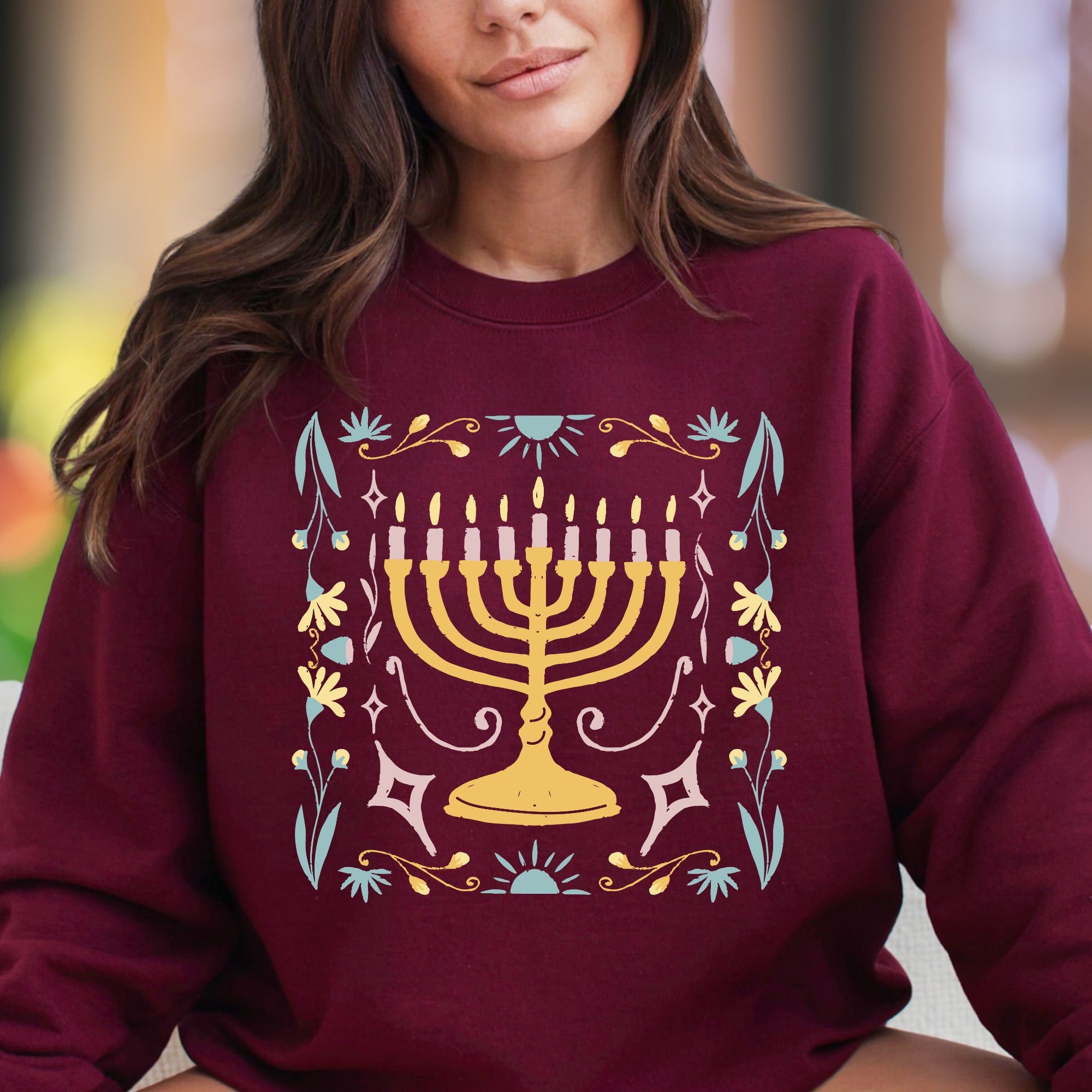 Minimal Menorah Floral Unisex Adult Sweatshirt | Festive Lifestyle Apparel