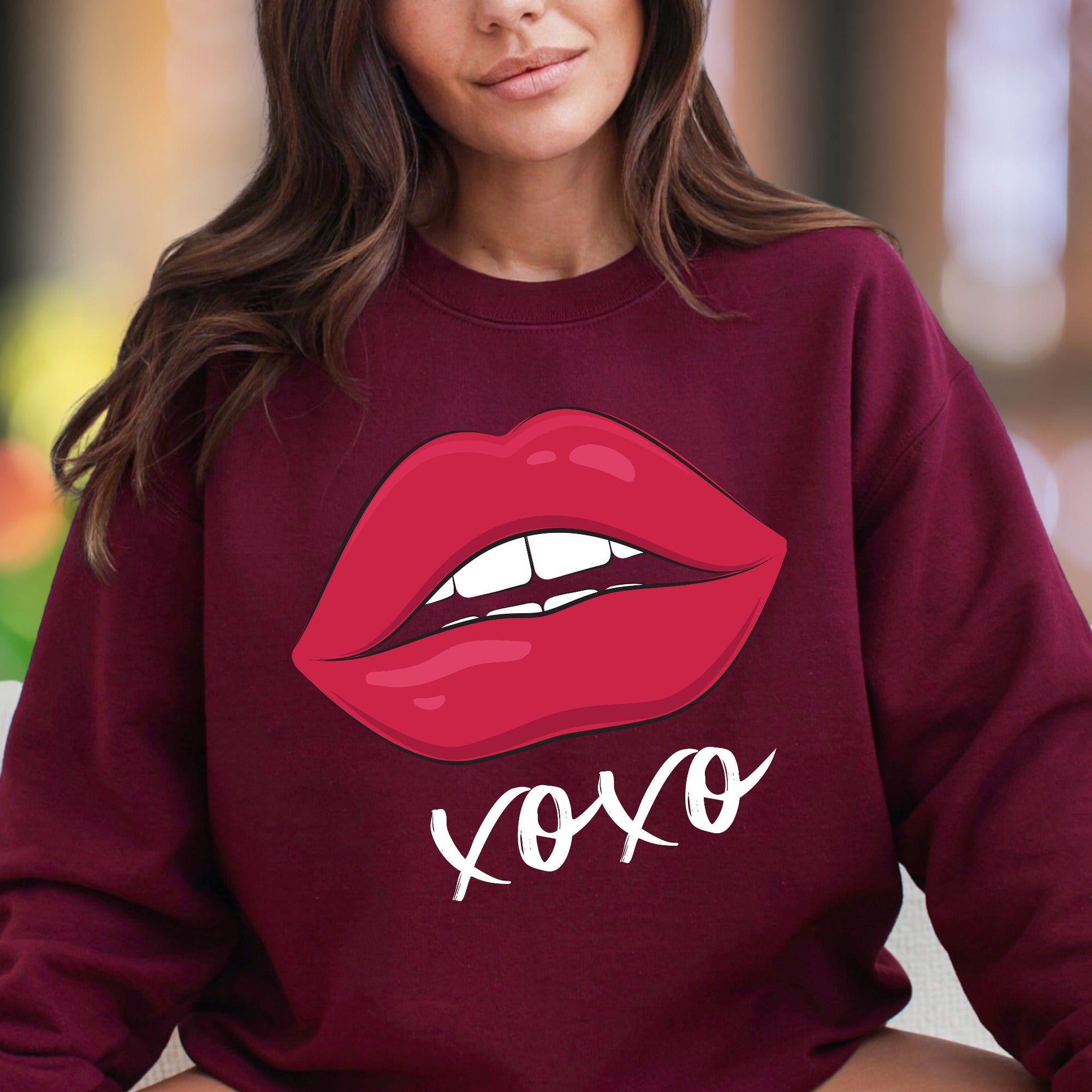 "xoxo" Red Lips Graphic Unisex Adult Sweatshirt | Flirty Modern Style