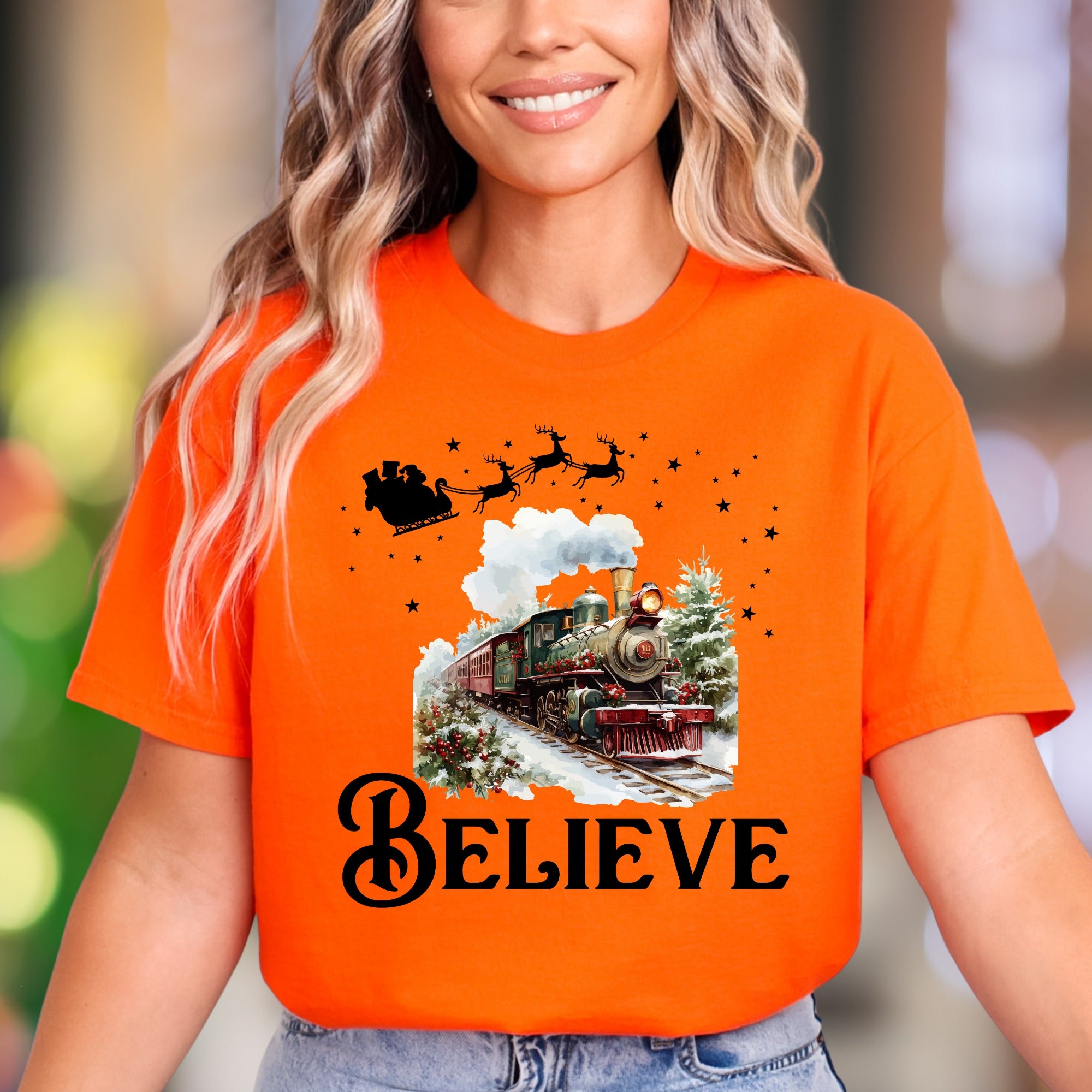 "Believe" | Festive Christmas Train Unisex Adult T-Shirt | Holiday Lifestyle
