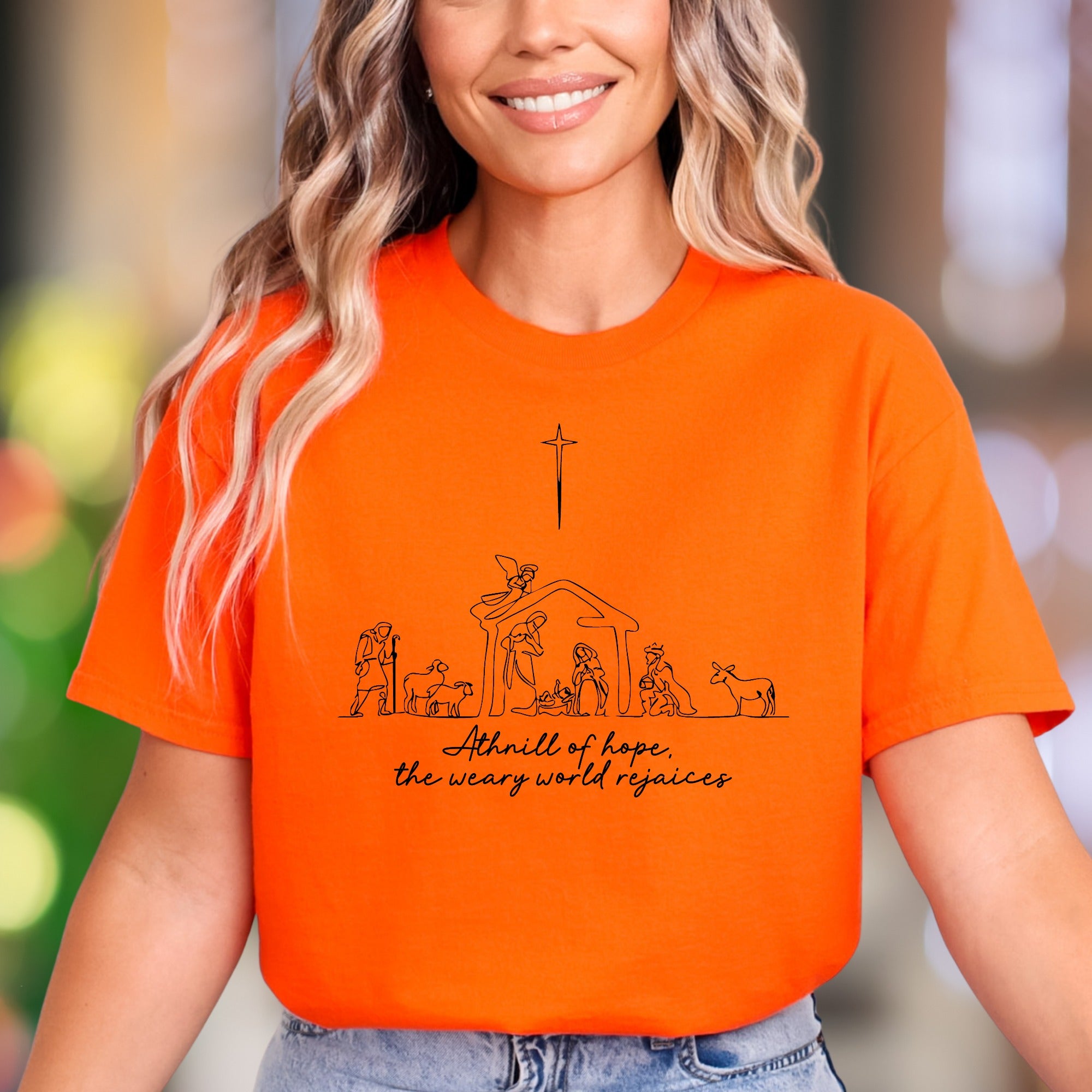 "A thrill of hope, the weary world rejoices" | Minimal Nativity Unisex Adult T-Shirt | Holiday Lifestyle
