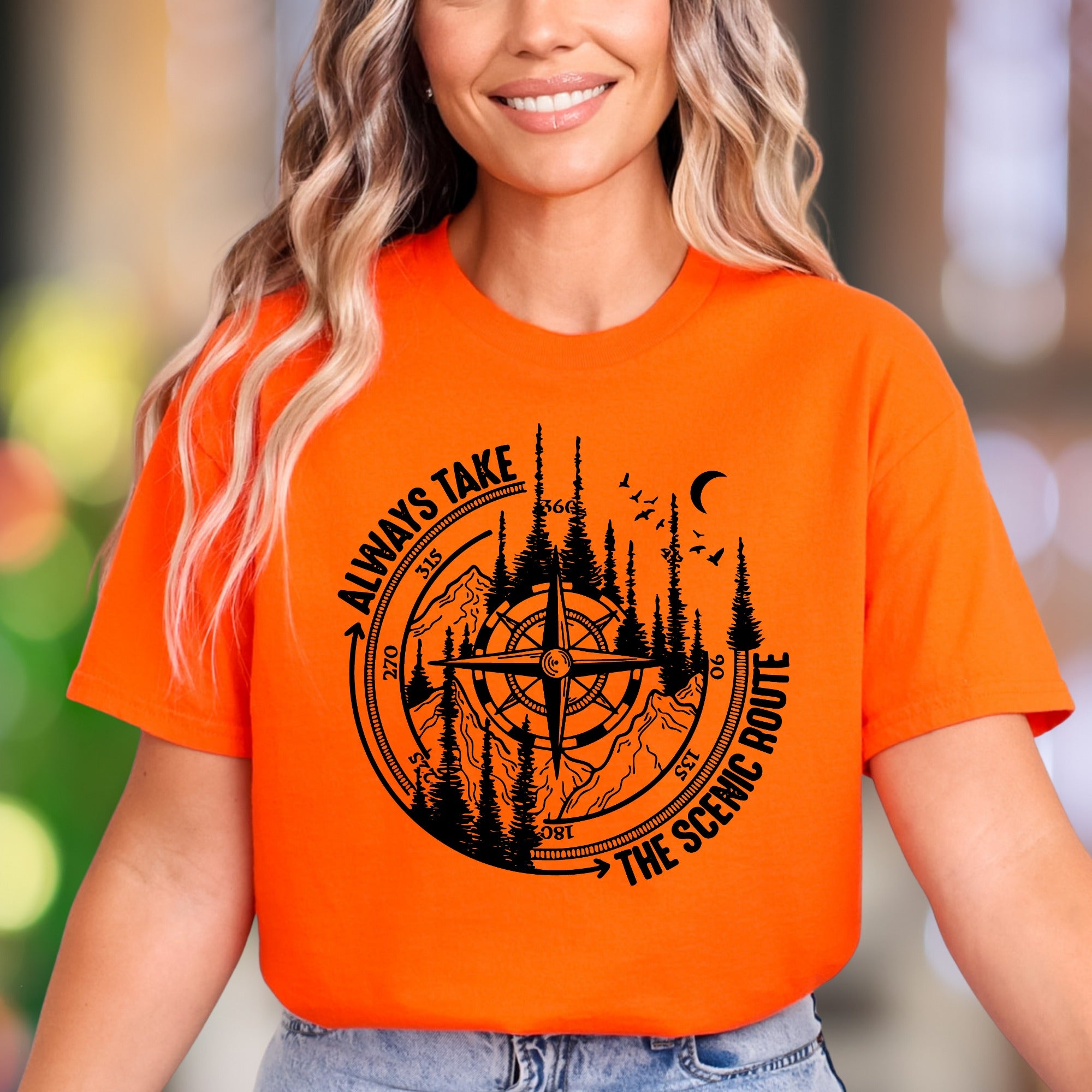 "Always Take The Scenic Route" | Nature Compass Unisex Adult T-Shirt | Outdoor Lifestyle