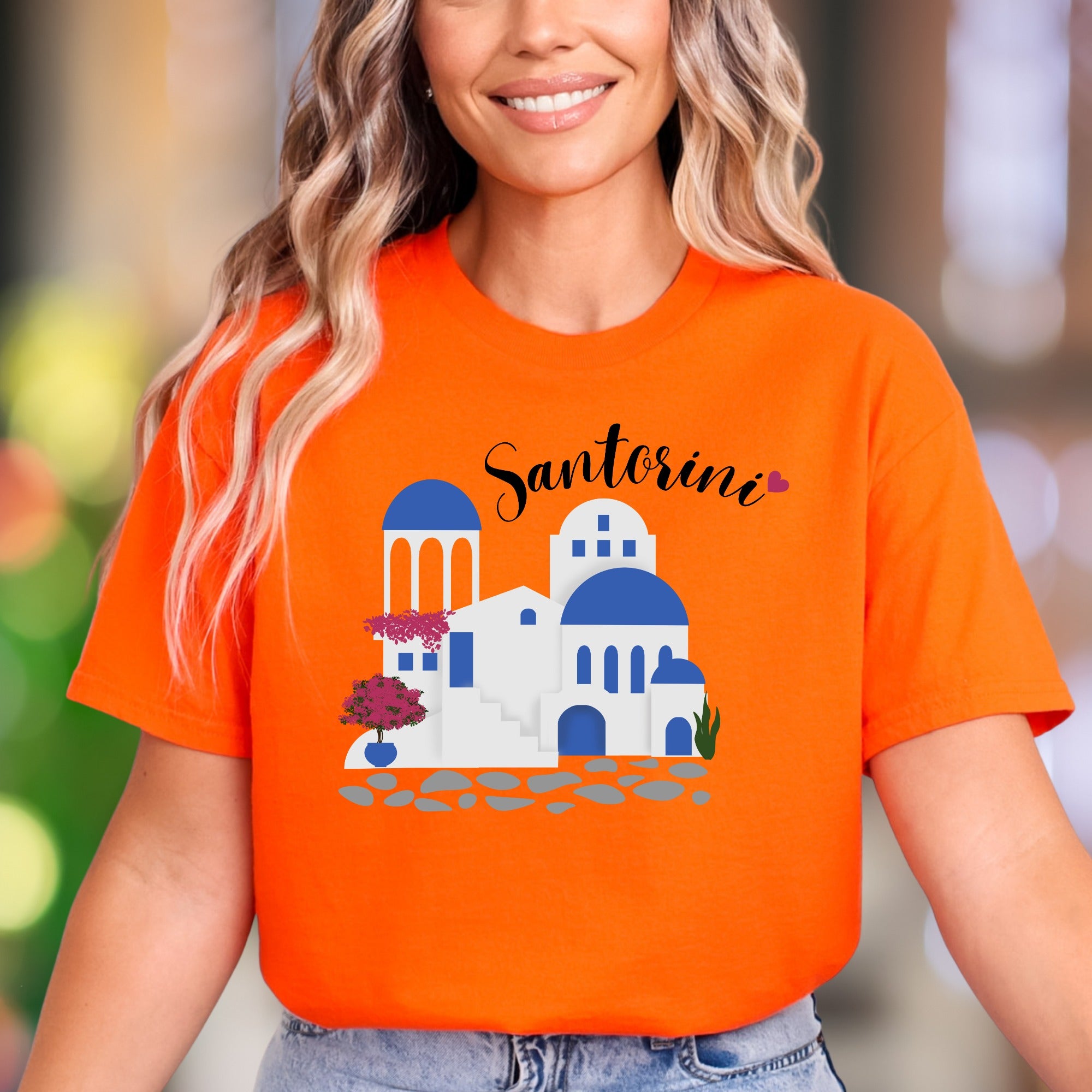 "Santorini" | Illustrated Graphic Unisex Adult T-Shirt | Travel & Wanderlust