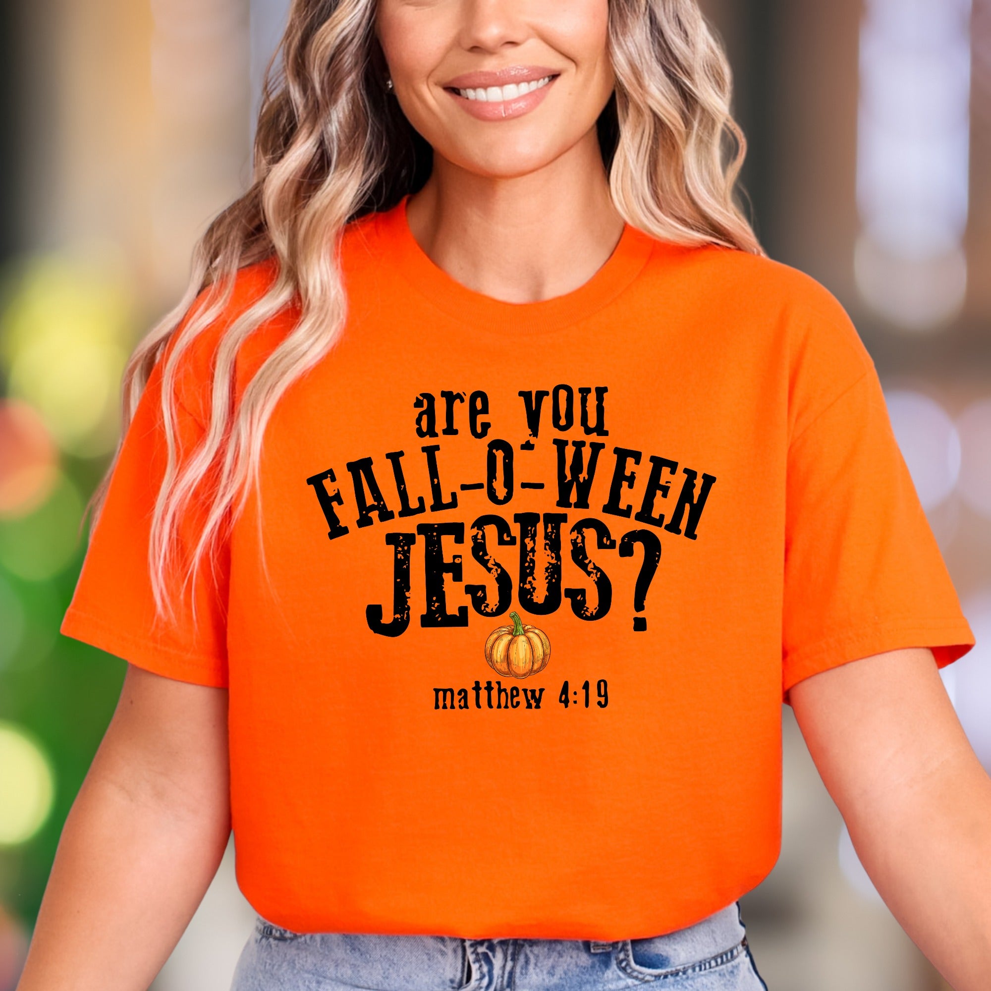 "Are You Fall-O-Ween Jesus?" | Distressed Typography Unisex Adult T-Shirt | Humorous Lifestyle