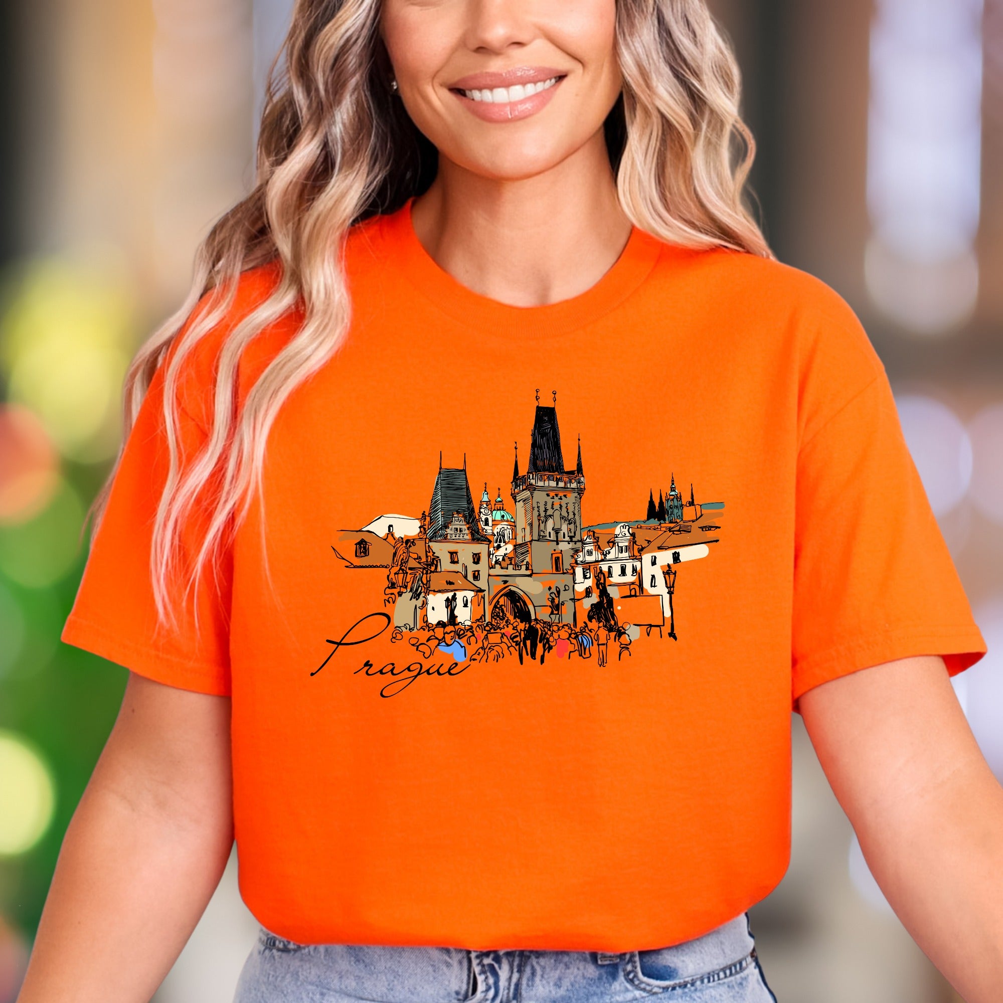 "Prague" | Cityscape Sketch Unisex Adult T-Shirt | Travel Lifestyle