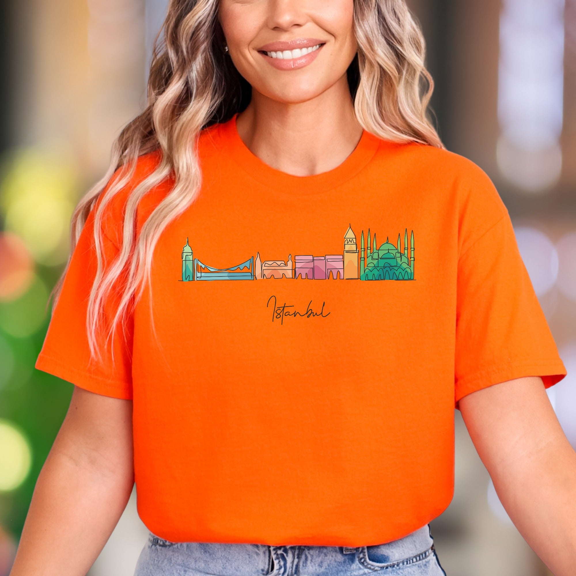 "Istanbul" | Colorful Skyline Outline Unisex Adult T-Shirt | Travel Lifestyle