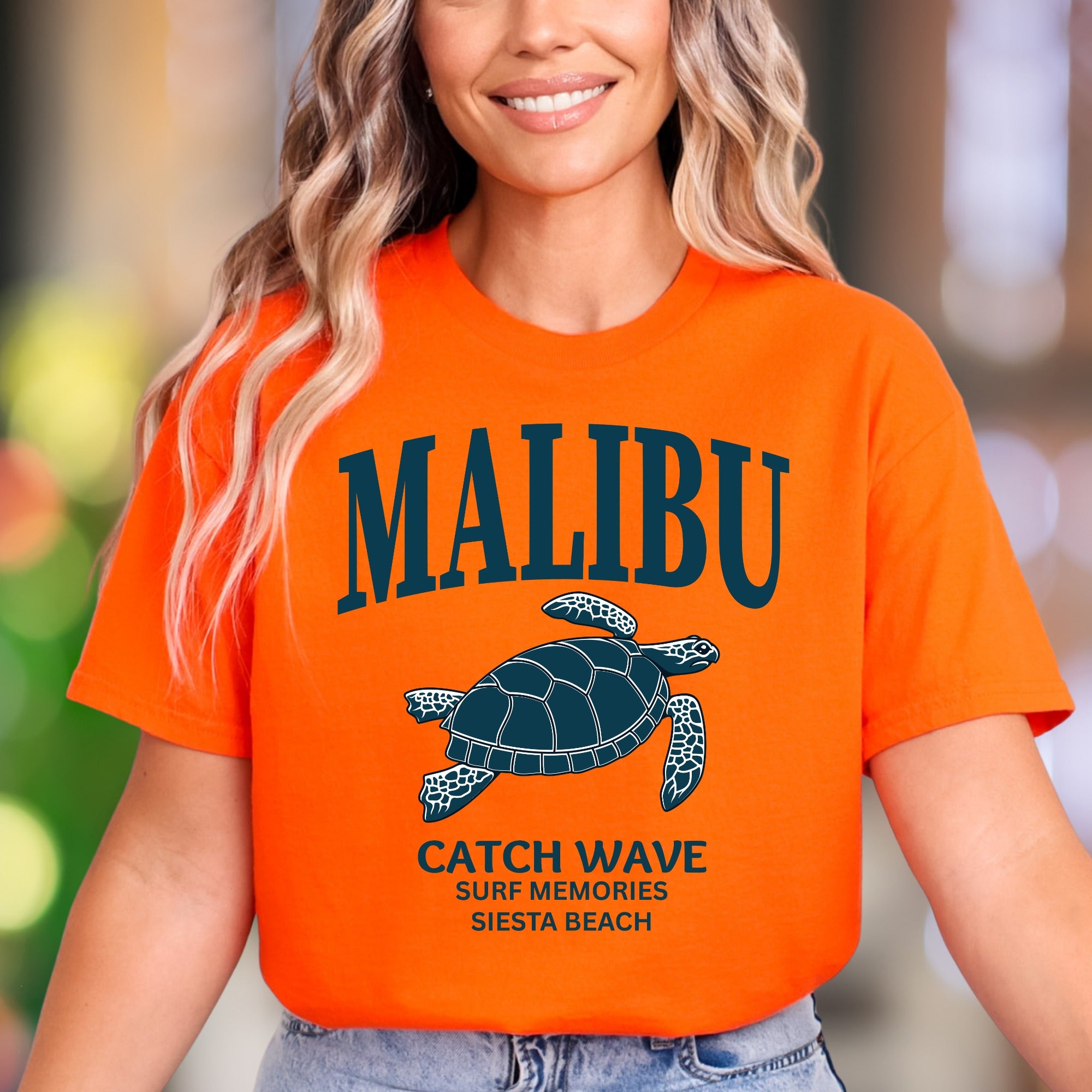 "MALIBU Catch Wave Surf Memories Siesta Beach" | Retro Island Graphic Unisex Adult T-Shirt | Beach Lifestyle