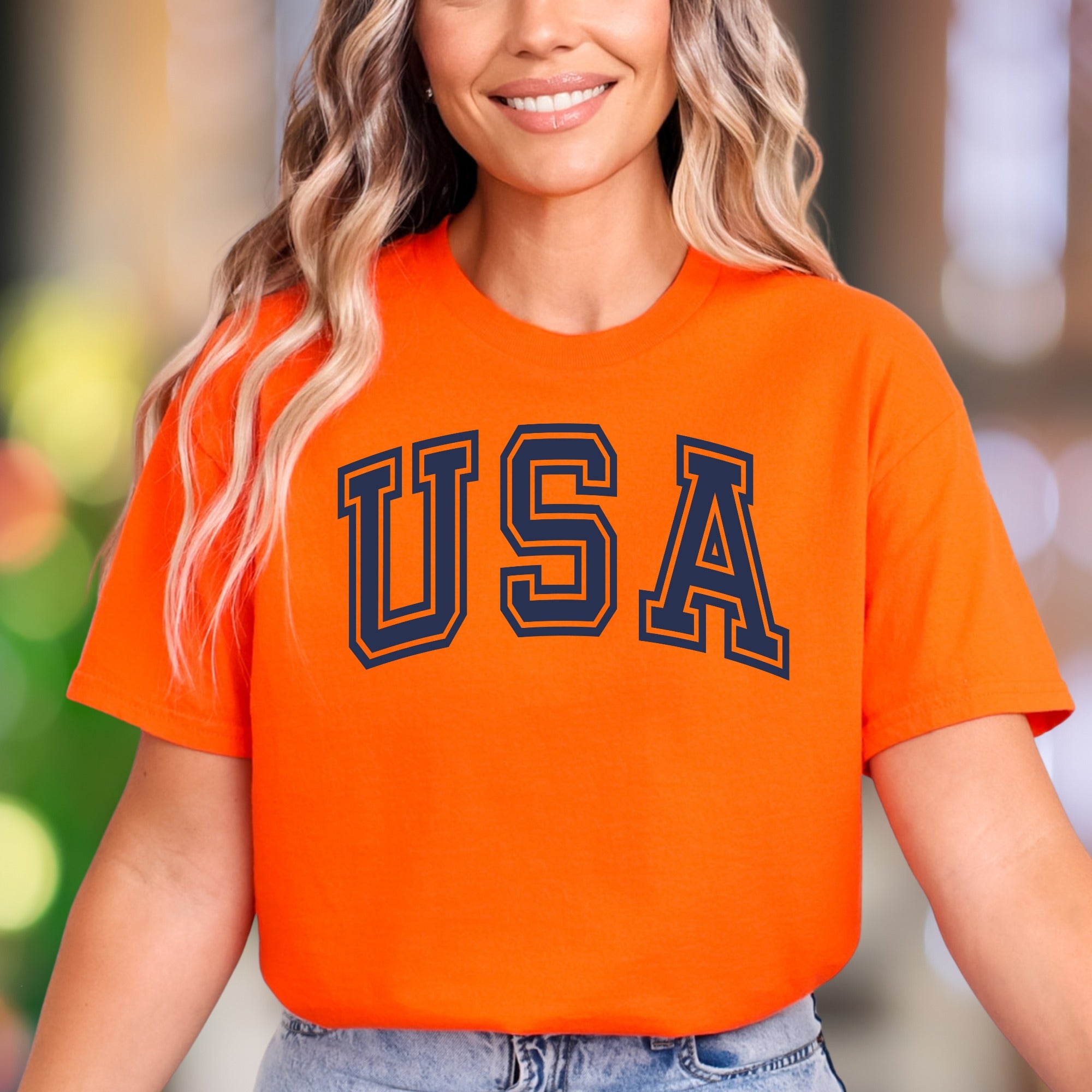 "USA" | Varsity Typography Unisex Adult T-Shirt | Patriotic Lifestyle