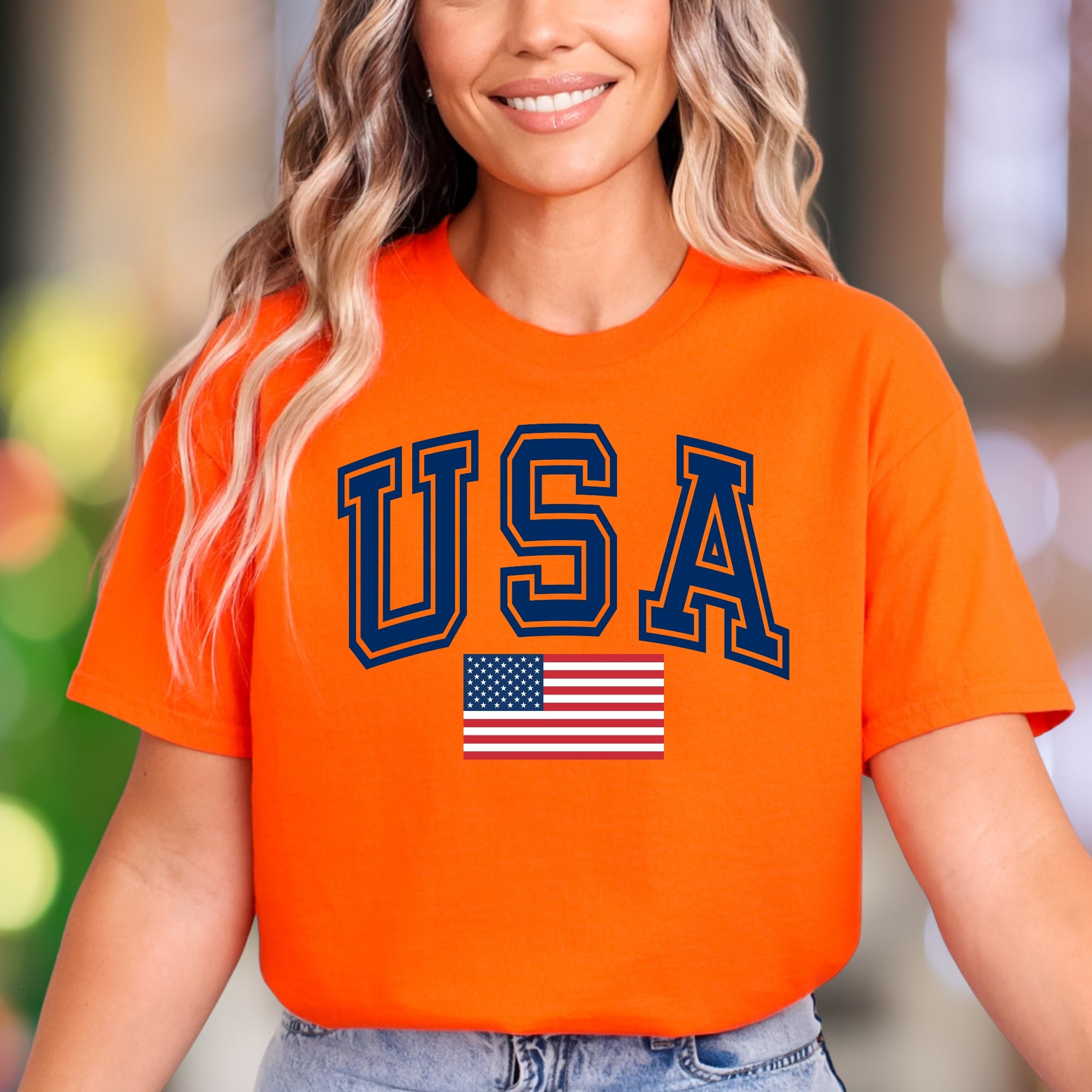 "USA" | Varsity Typography Unisex Adult T-Shirt | Patriotic American Style