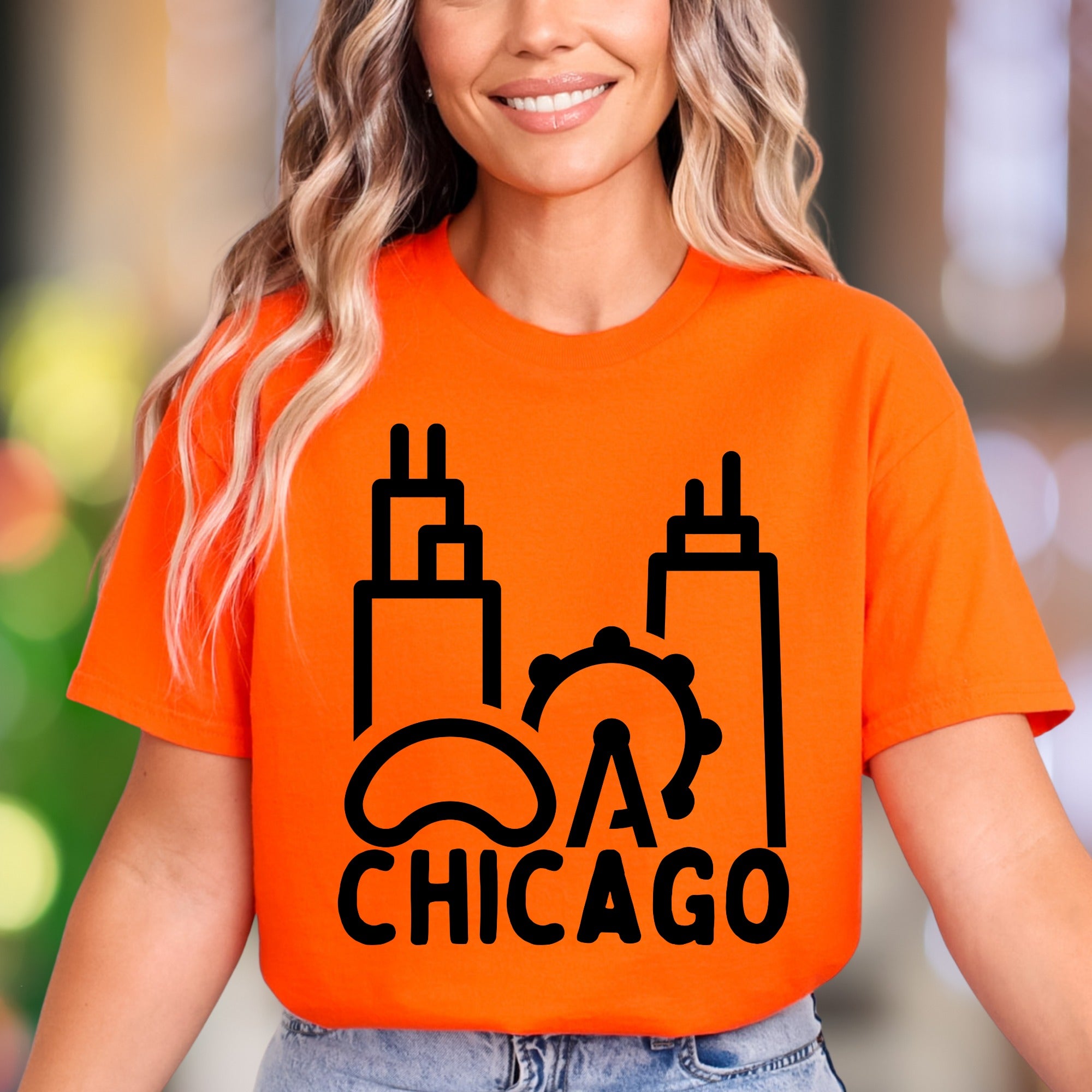 "Chicago Landmarks" | Minimal Cityscape Unisex Adult T-Shirt | Travel & Local Pride